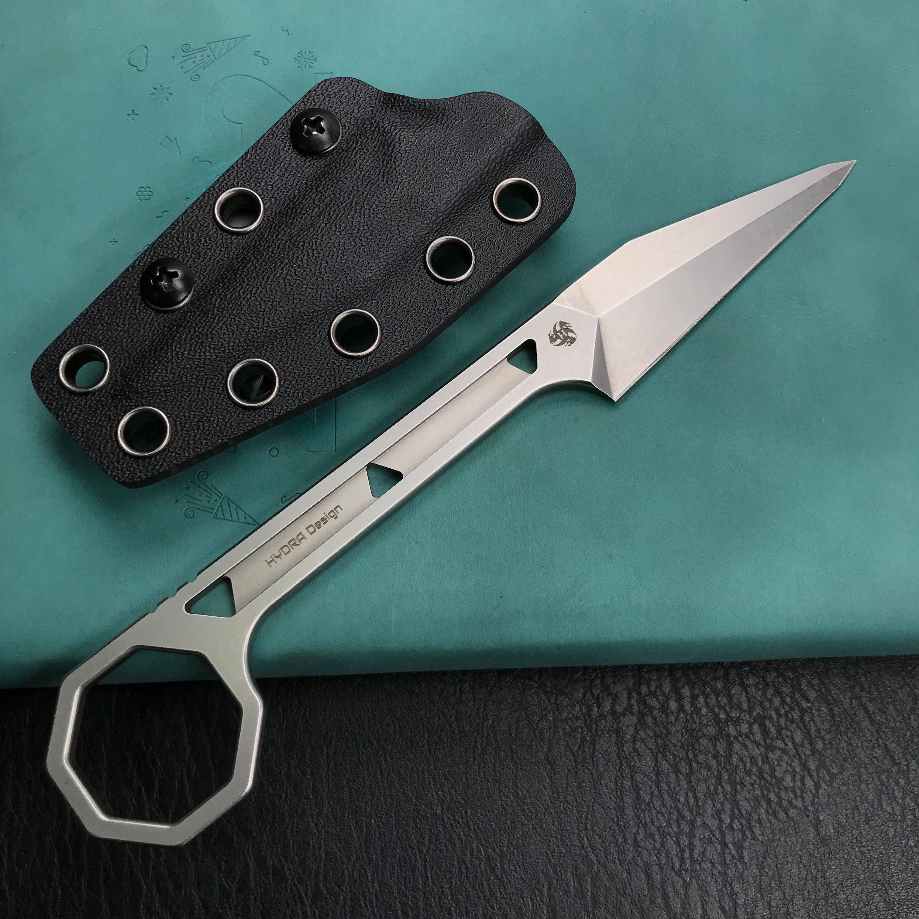 KUBEY KU364 Hydra Design 12.7 Every Day Carry Fixed Blade Knife Skeletonized Handle 2.60" Blasted Stonewashed 14C28N