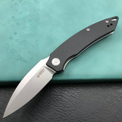 KUBEY KU333A Leaf Liner Lock Front Flipper Folding Knife Black G10 Handle 2.99" Bead Blasted AUS-10