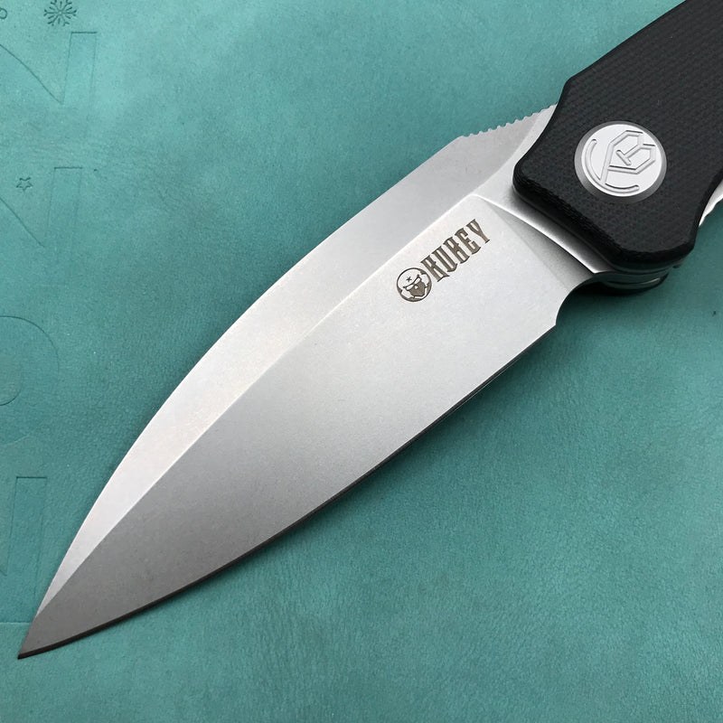 KUBEY KU333A Leaf Liner Lock Front Flipper Folding Knife Black G10 Handle 2.99" Bead Blasted AUS-10