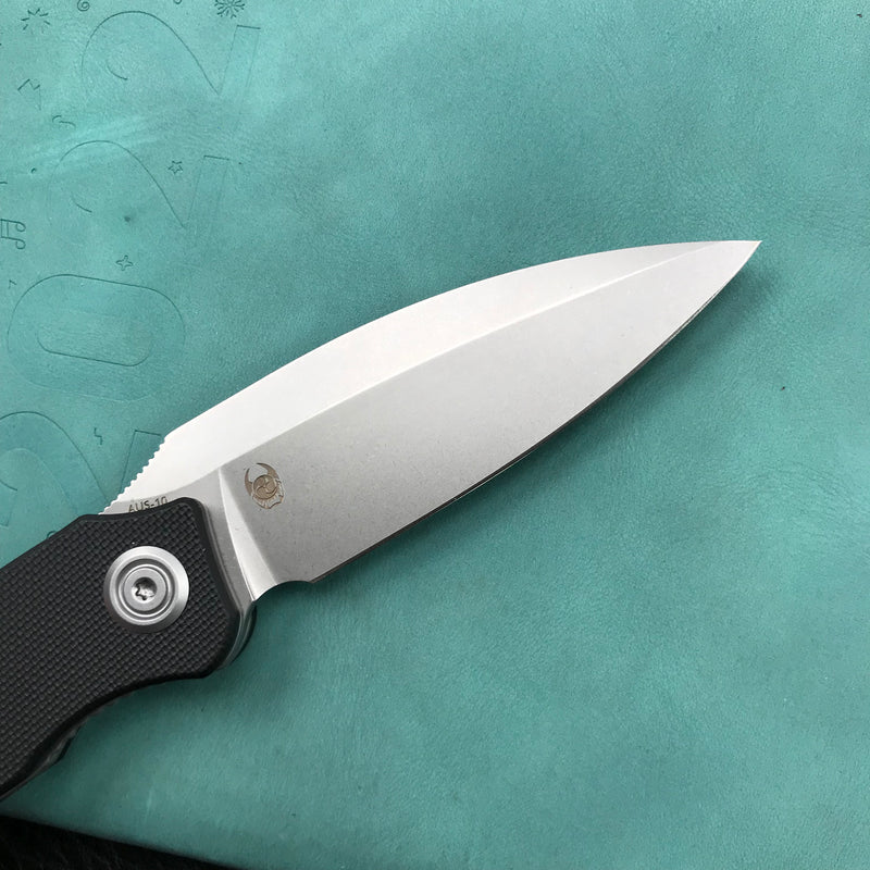 KUBEY KU333A Leaf Liner Lock Front Flipper Folding Knife Black G10 Handle 2.99" Bead Blasted AUS-10