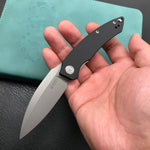 KUBEY KU333A Leaf Liner Lock Front Flipper Folding Knife Black G10 Handle 2.99" Bead Blasted AUS-10