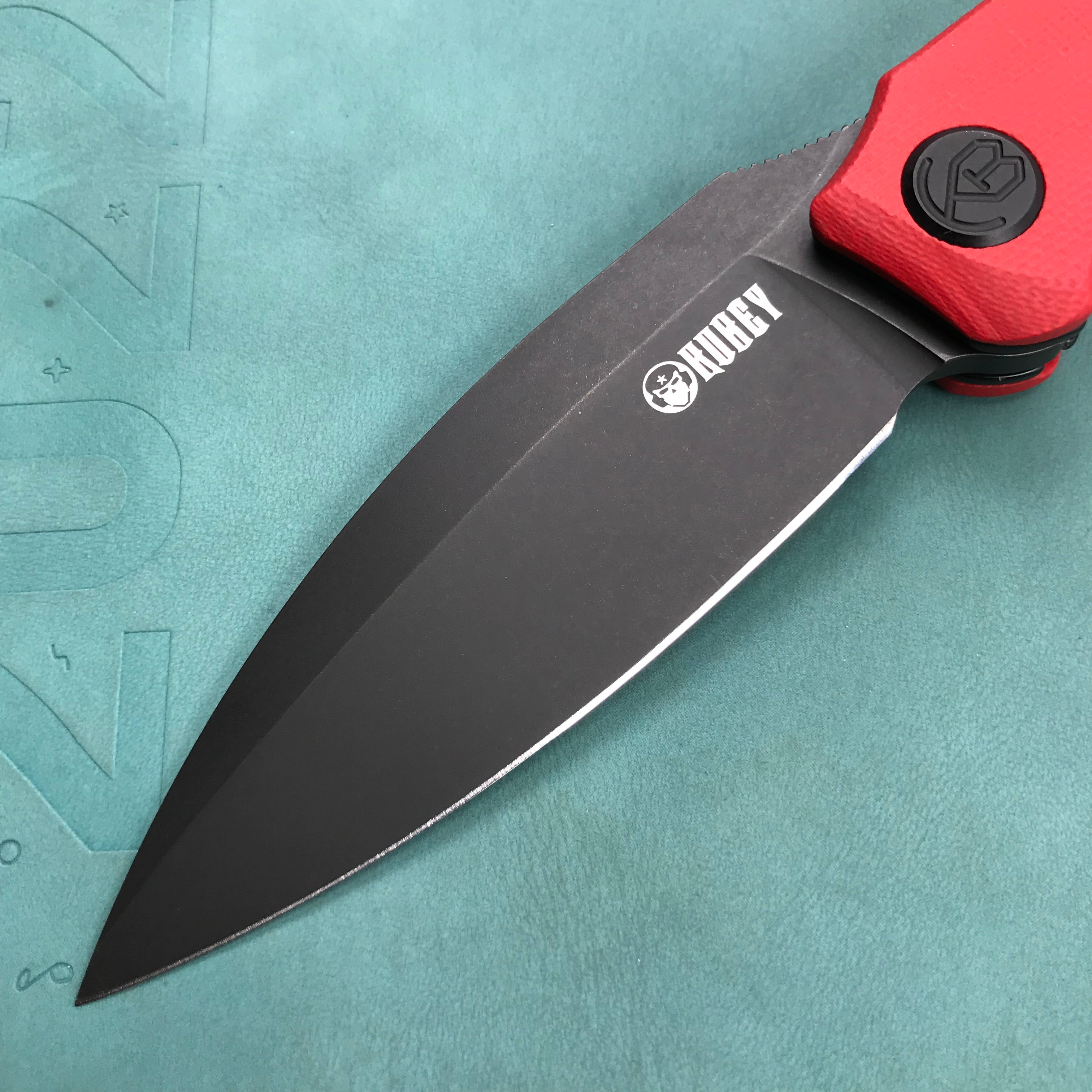 KUBEY KU333B  Liner Lock Front Flipper Folding Knife Red G10 Handle 2.99" Dark Stonewashed AUS-10