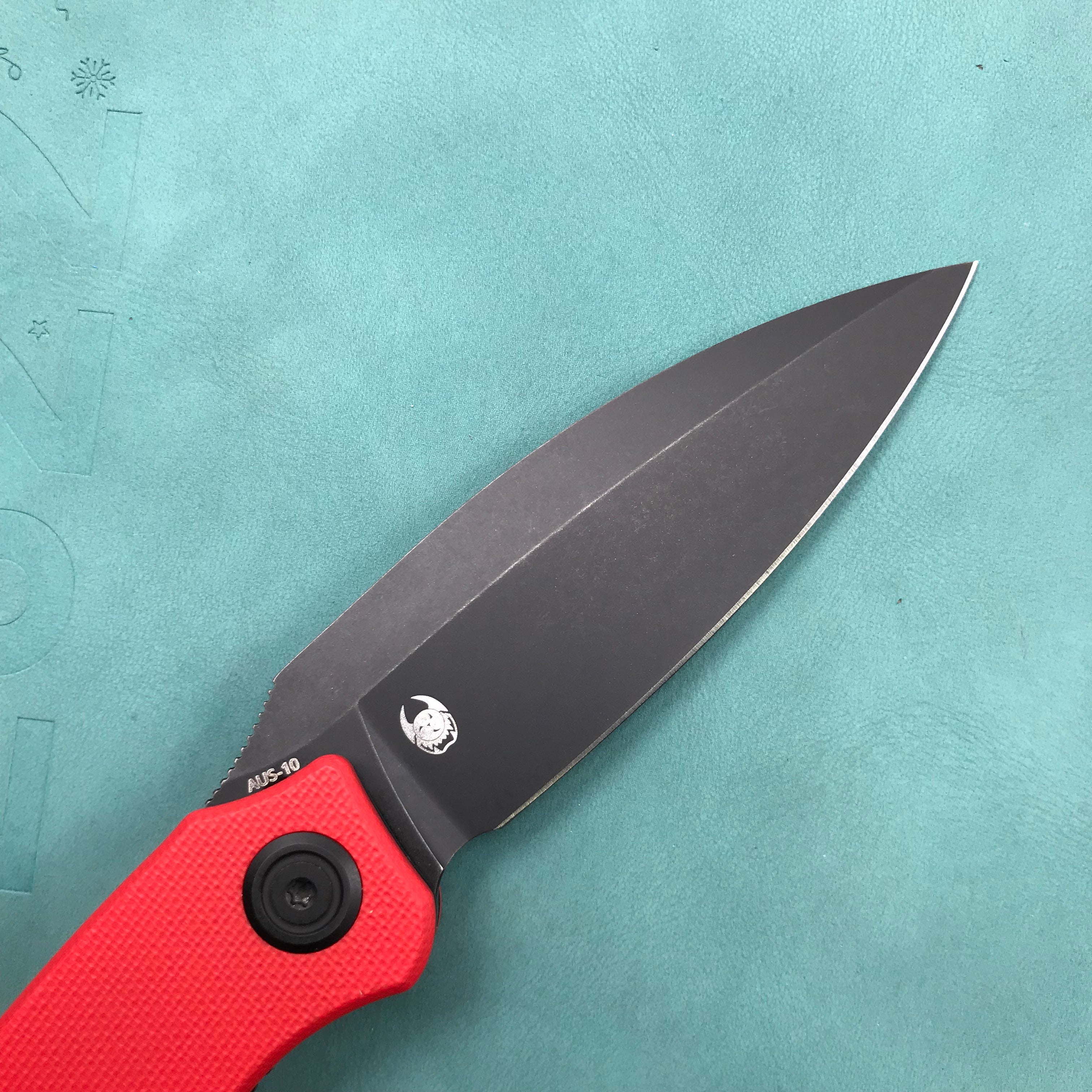 KUBEY KU333B  Liner Lock Front Flipper Folding Knife Red G10 Handle 2.99" Dark Stonewashed AUS-10