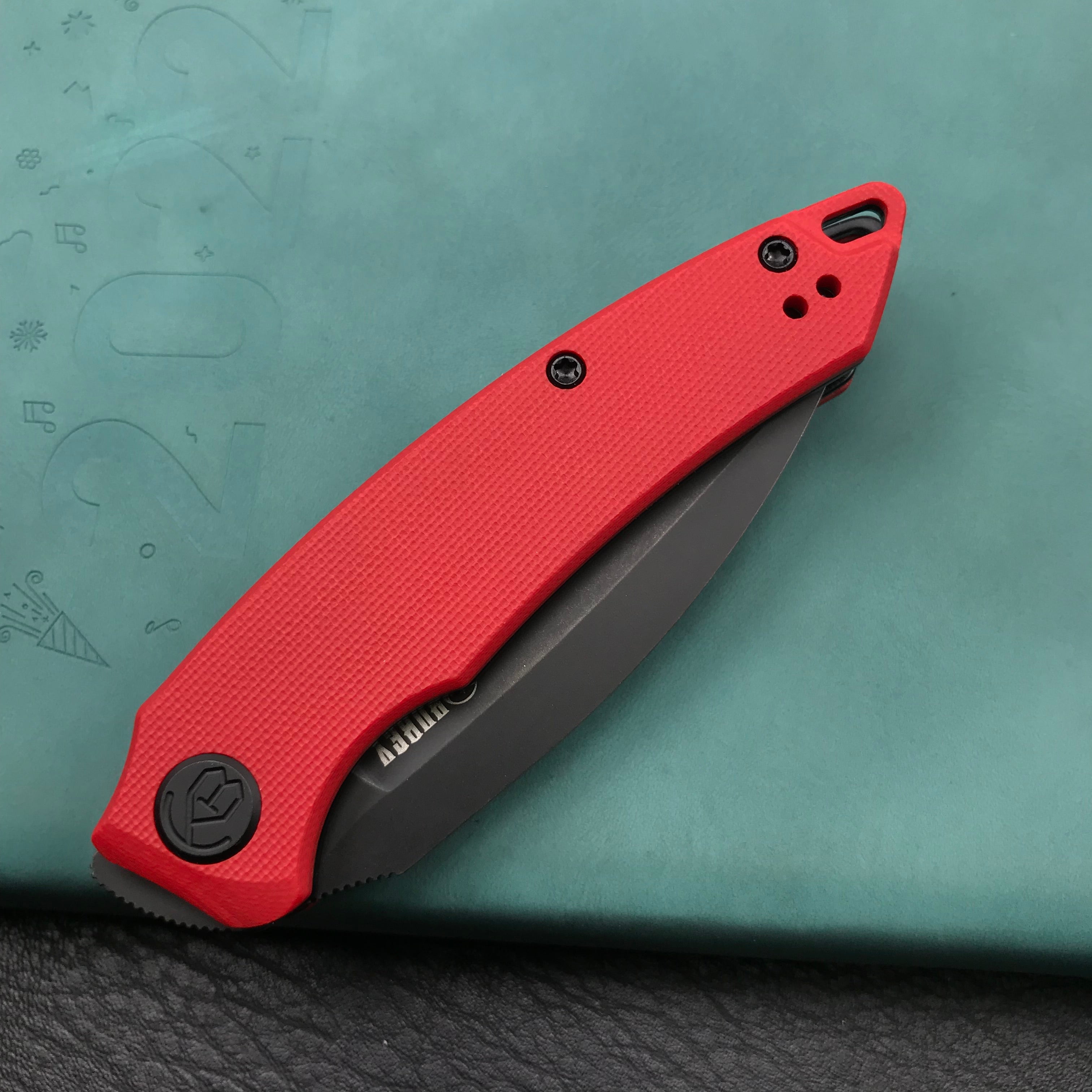 KUBEY KU333B  Liner Lock Front Flipper Folding Knife Red G10 Handle 2.99" Dark Stonewashed AUS-10