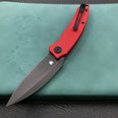 KUBEY KU333B  Liner Lock Front Flipper Folding Knife Red G10 Handle 2.99" Dark Stonewashed AUS-10