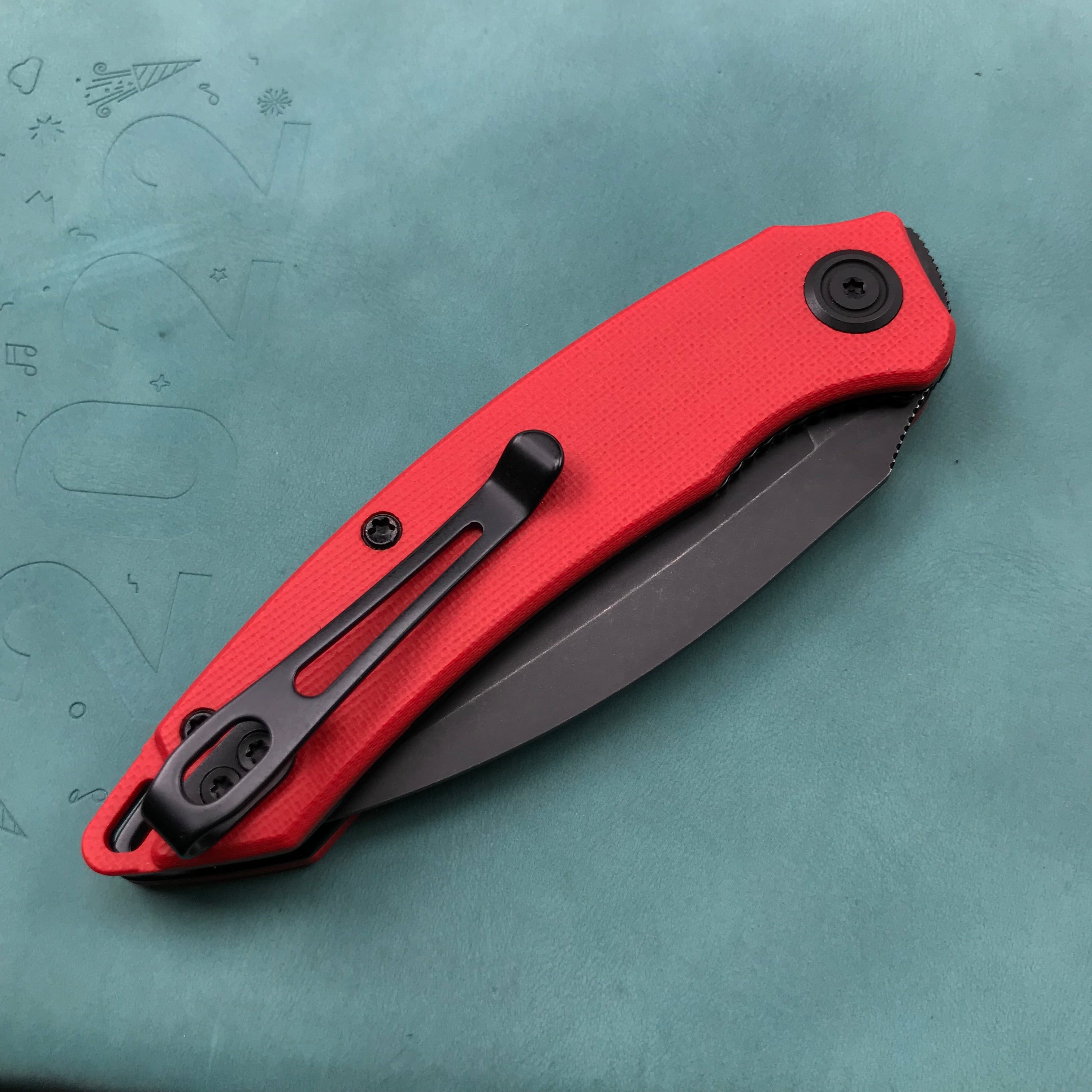 KUBEY KU333B  Liner Lock Front Flipper Folding Knife Red G10 Handle 2.99" Dark Stonewashed AUS-10