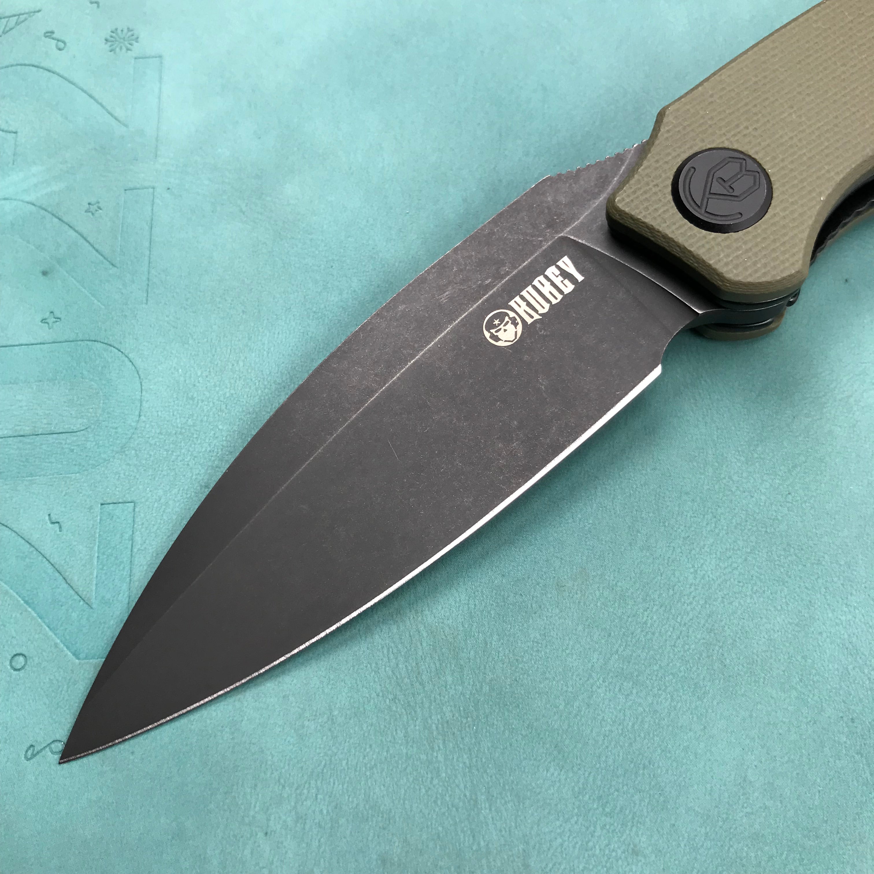 KUBEY KU333C Leaf Liner Lock Front Flipper Folding Knife Green G10 Handle 2.99" Black Stonewashed AUS-10