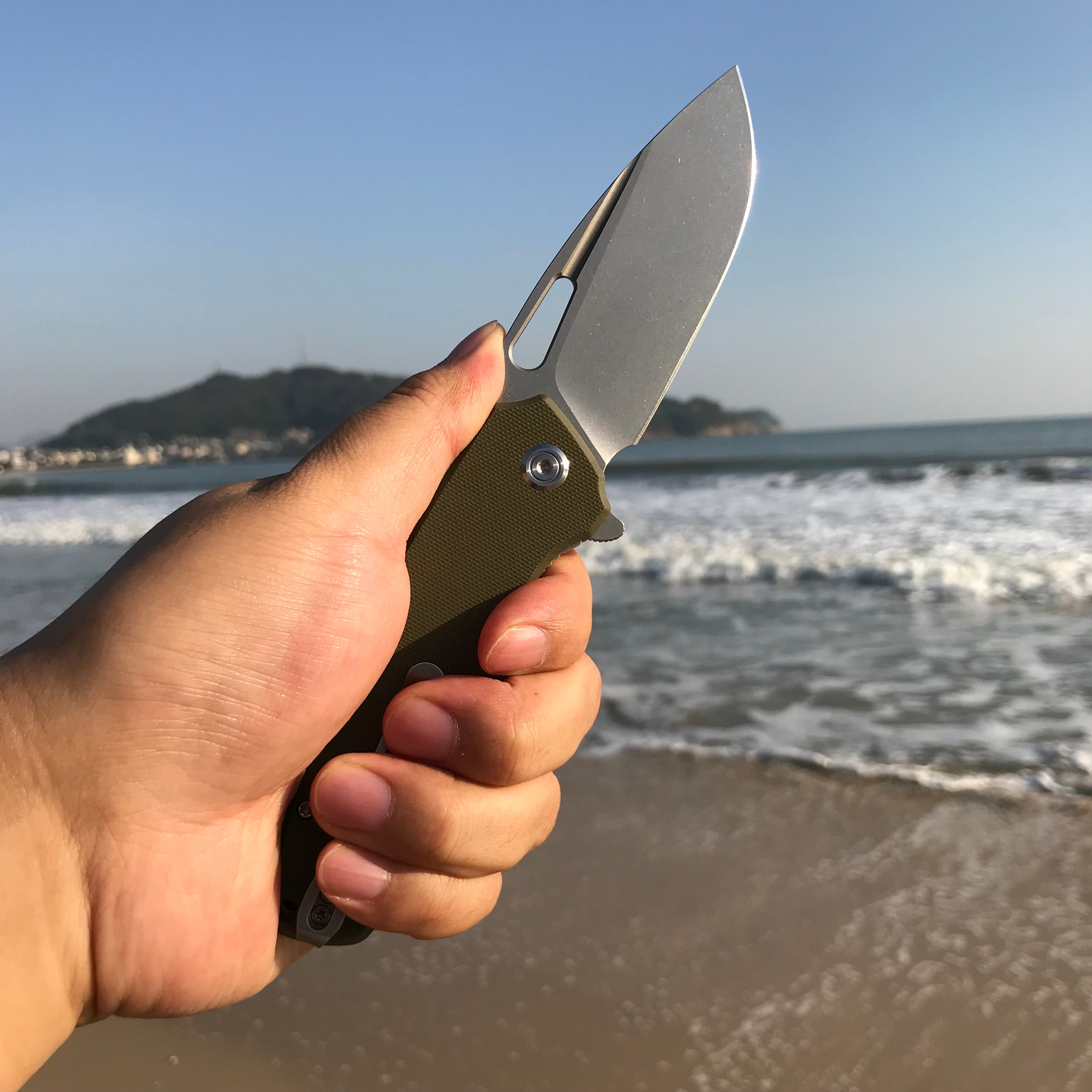 KUBEY KU322B Liner Lock Flipper Folding Knife Green G10 Handle 3.39" Blasted Stonewashed  D2