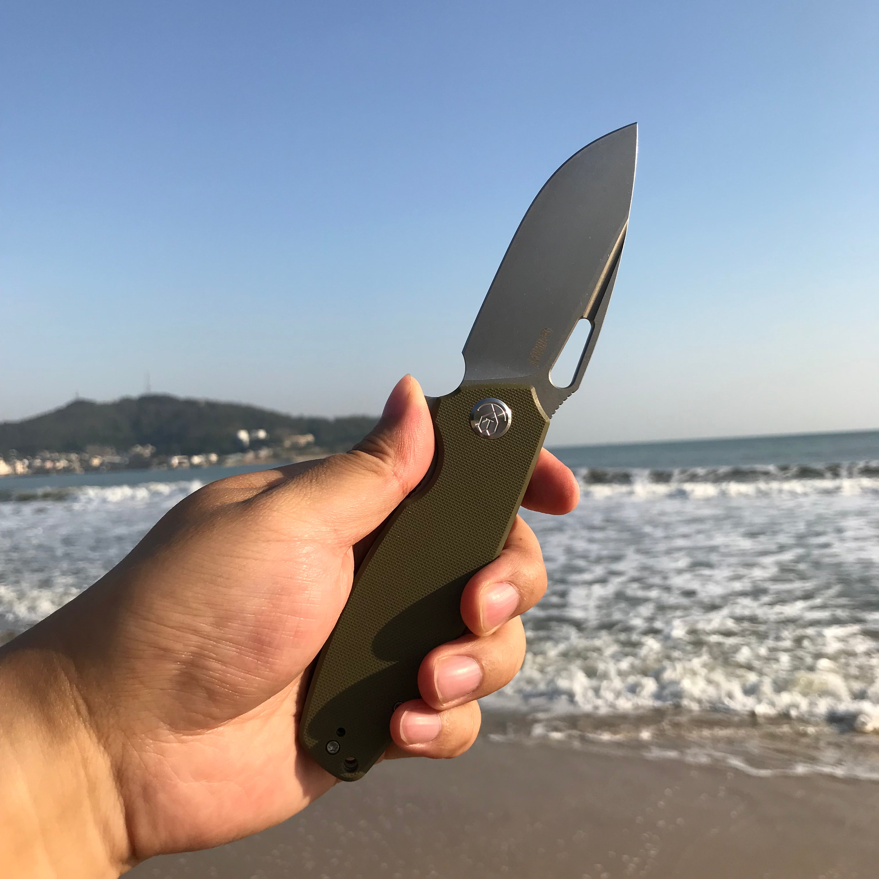 KUBEY KU322B Liner Lock Flipper Folding Knife Green G10 Handle 3.39" Blasted Stonewashed  D2