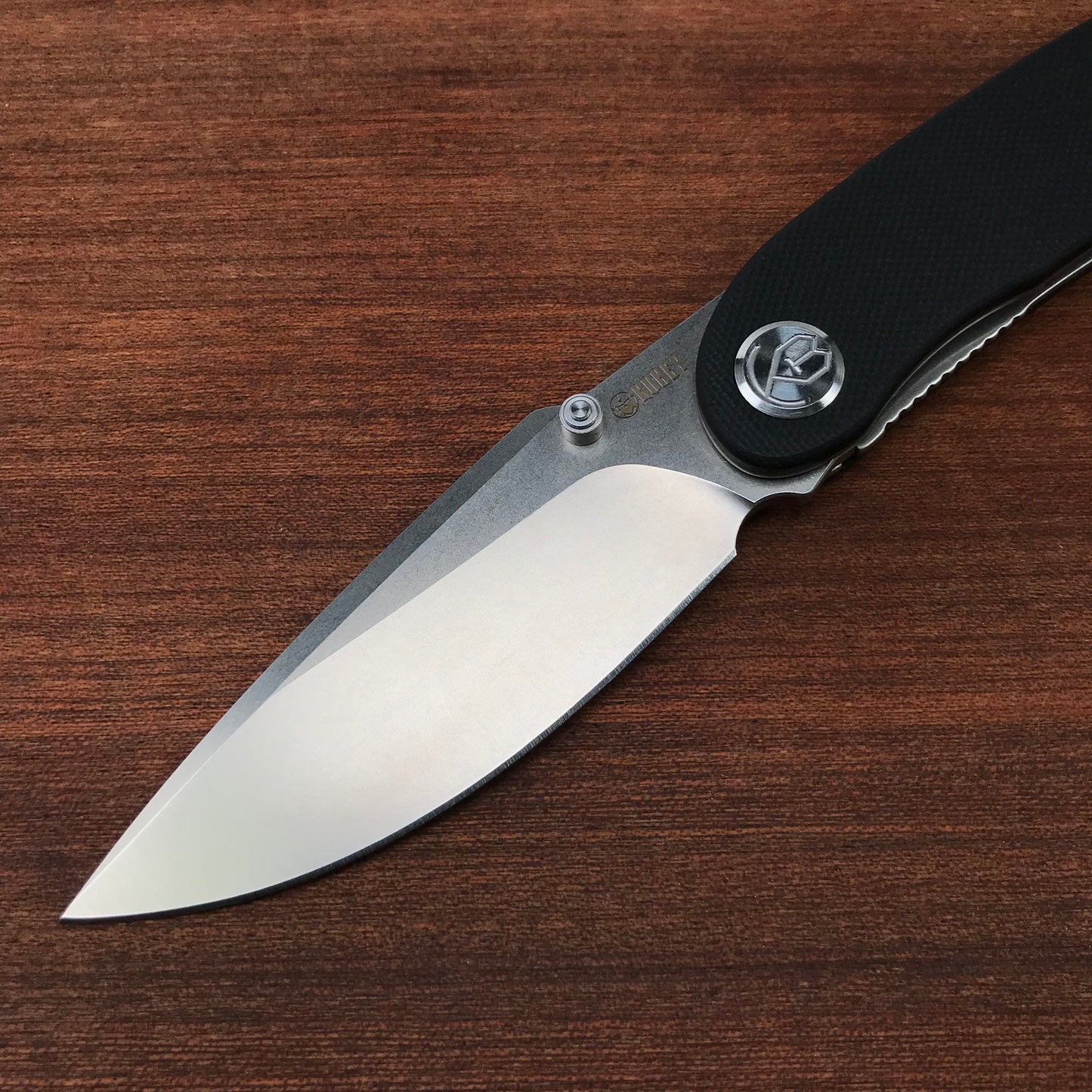 KUBEY  KU344A Momentum Sherif Manganas Design Liner Lock Front Flipper  Dual Studs Open Folding Knife Black G10 Handle 3.43" Blasted Stonewashed D2