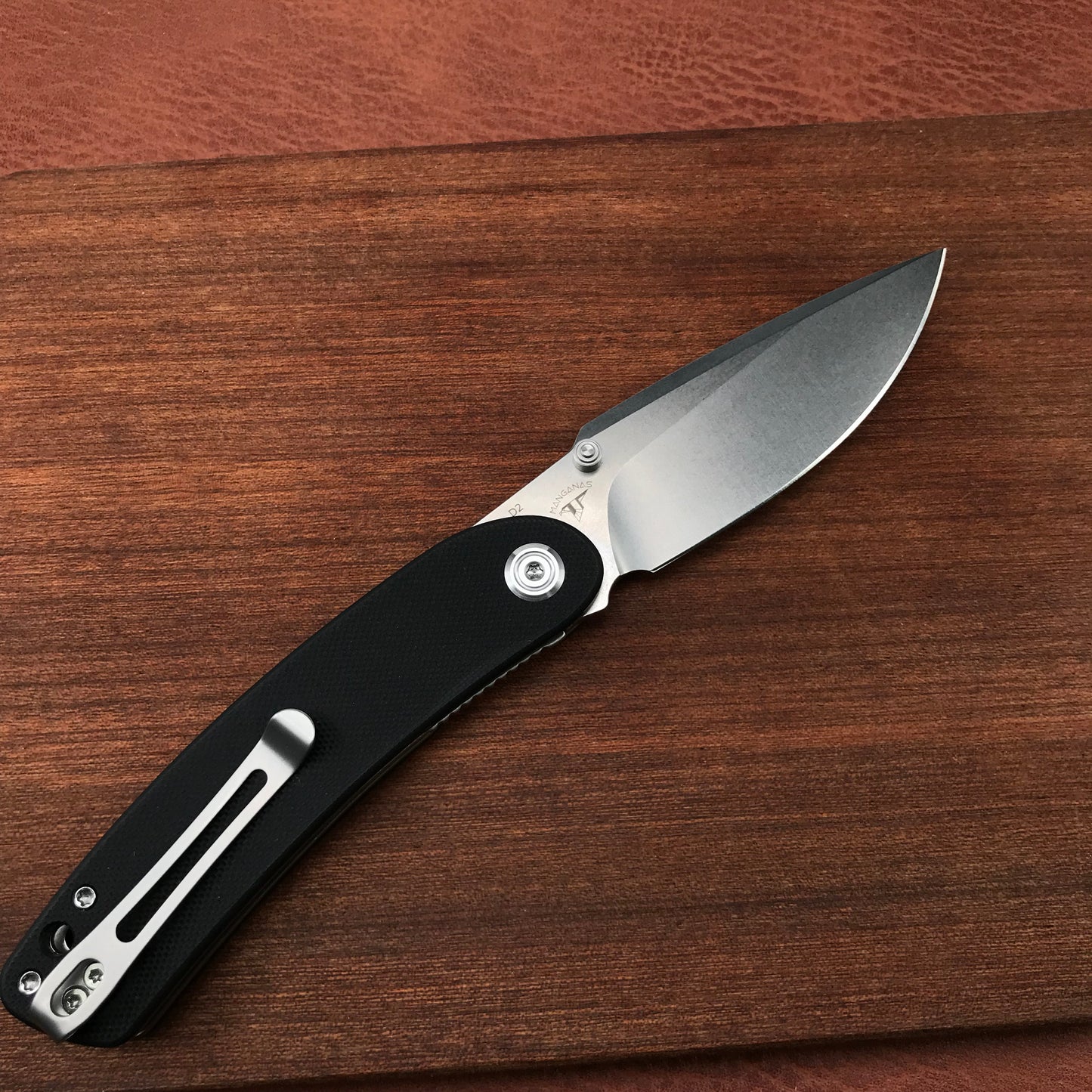 KUBEY  KU344A Momentum Sherif Manganas Design Liner Lock Front Flipper  Dual Studs Open Folding Knife Black G10 Handle 3.43" Blasted Stonewashed D2
