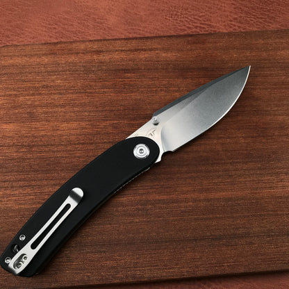 KUBEY  KU344A Momentum Sherif Manganas Design Liner Lock Front Flipper  Dual Studs Open Folding Knife Black G10 Handle 3.43" Blasted Stonewashed D2