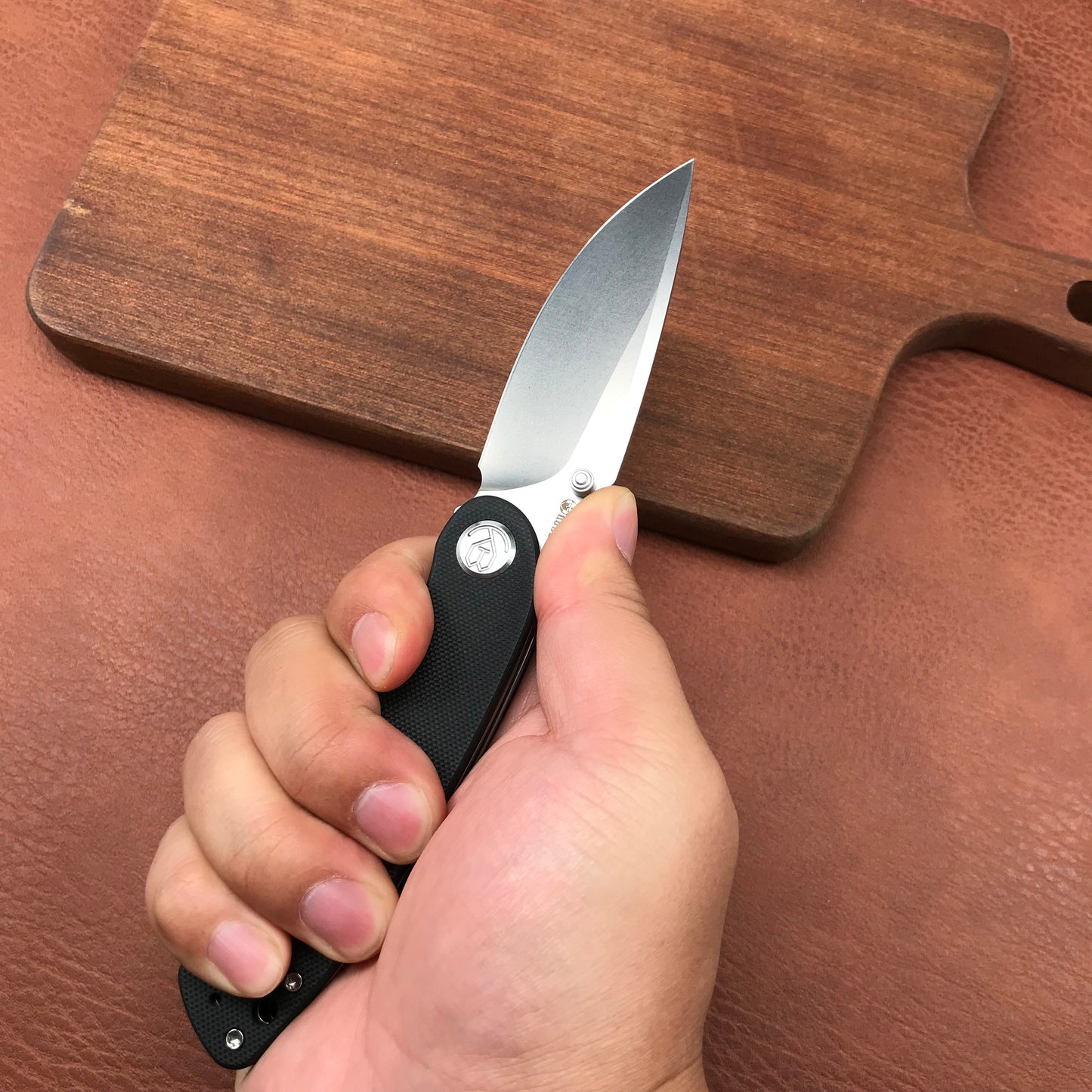KUBEY  KU344A Momentum Sherif Manganas Design Liner Lock Front Flipper  Dual Studs Open Folding Knife Black G10 Handle 3.43" Blasted Stonewashed D2