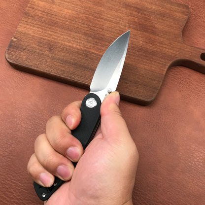 KUBEY  KU344A Momentum Sherif Manganas Design Liner Lock Front Flipper  Dual Studs Open Folding Knife Black G10 Handle 3.43" Blasted Stonewashed D2