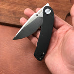 KUBEY  KU344A Momentum Sherif Manganas Design Liner Lock Front Flipper  Dual Studs Open Folding Knife Black G10 Handle 3.43" Blasted Stonewashed D2