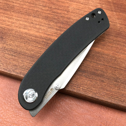 KUBEY  KU344A Momentum Sherif Manganas Design Liner Lock Front Flipper  Dual Studs Open Folding Knife Black G10 Handle 3.43" Blasted Stonewashed D2