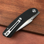KUBEY  KU344A Momentum Sherif Manganas Design Liner Lock Front Flipper  Dual Studs Open Folding Knife Black G10 Handle 3.43" Blasted Stonewashed D2