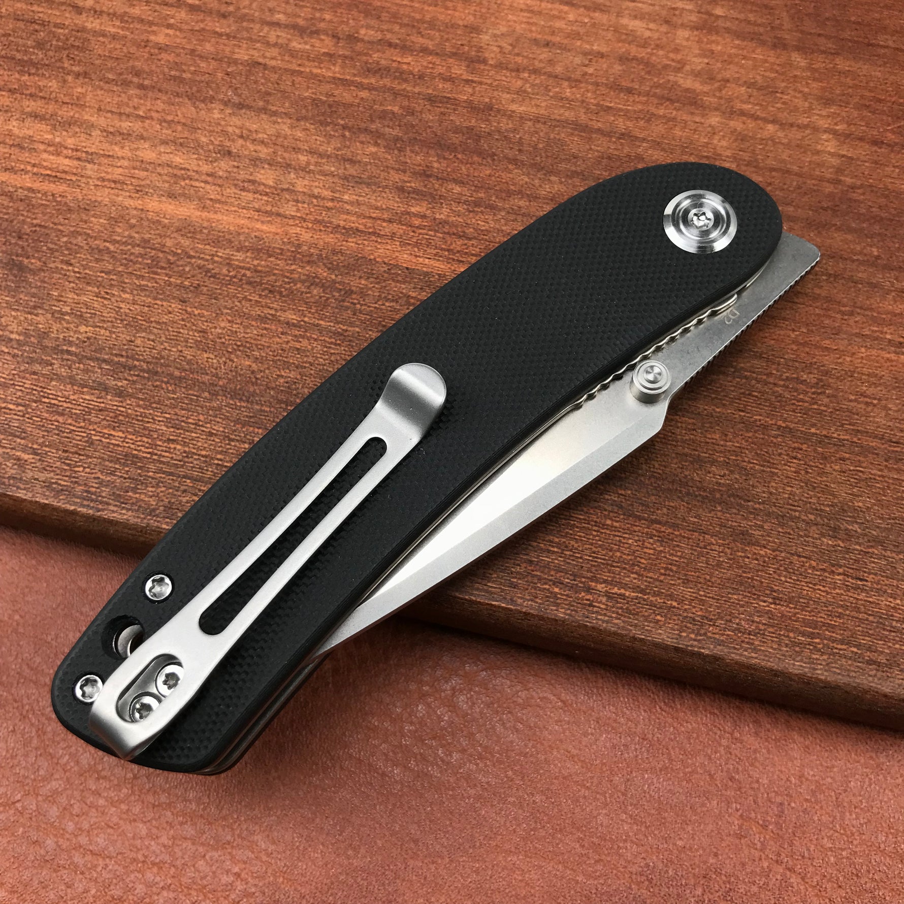 KUBEY  KU344A Momentum Sherif Manganas Design Liner Lock Front Flipper  Dual Studs Open Folding Knife Black G10 Handle 3.43" Blasted Stonewashed D2