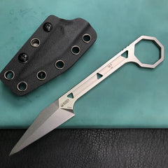 KUBEY KU364 Hydra Design 12.7 Every Day Carry Fixed Blade Knife Skeletonized Handle 2.60" Blasted Stonewashed 14C28N