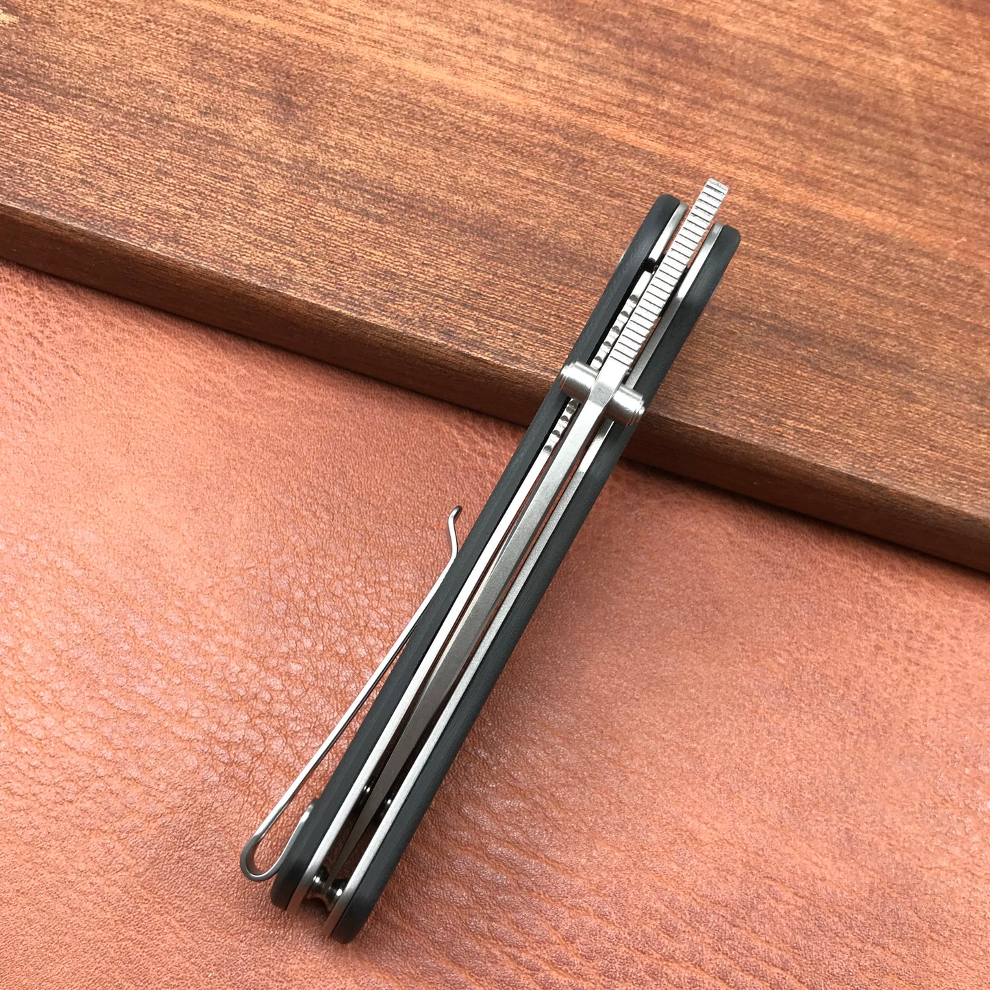 KUBEY  KU344A Momentum Sherif Manganas Design Liner Lock Front Flipper  Dual Studs Open Folding Knife Black G10 Handle 3.43" Blasted Stonewashed D2