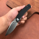 KUBEY  KU344A Momentum Sherif Manganas Design Liner Lock Front Flipper  Dual Studs Open Folding Knife Black G10 Handle 3.43" Blasted Stonewashed D2
