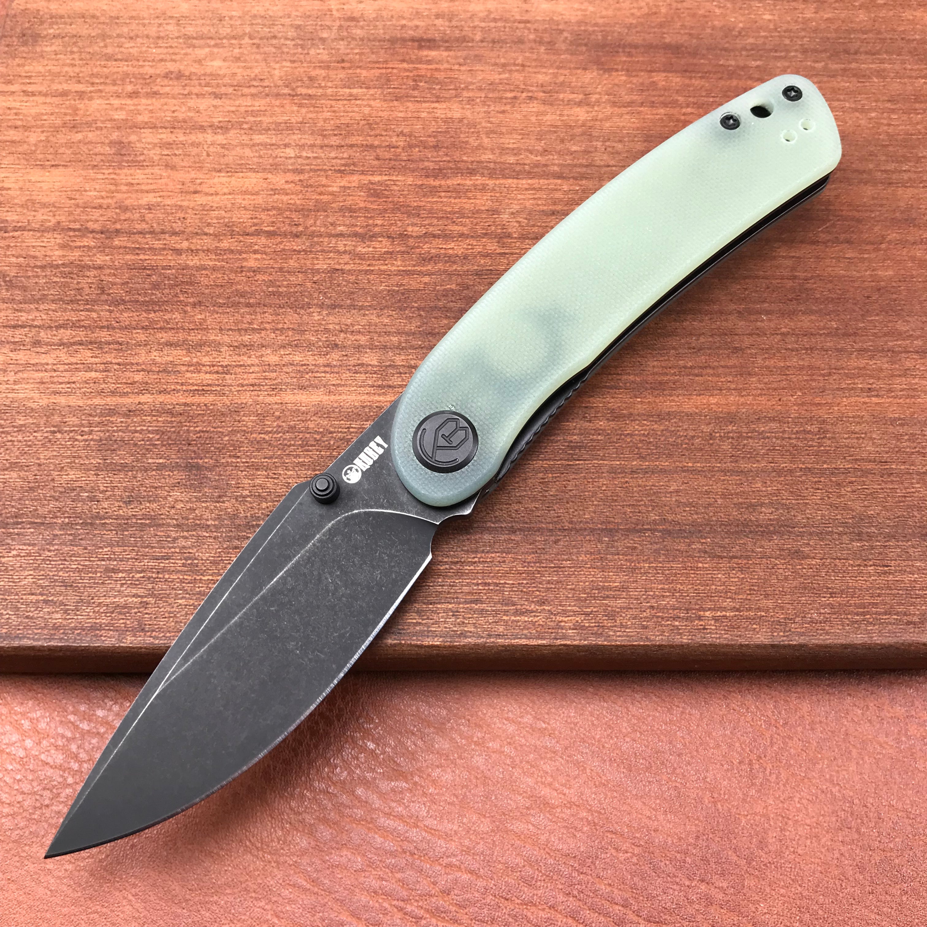 KUBEY KU344C Jade  G10 Handle Folding Knife 3.43" Dark Stonewahsed D2