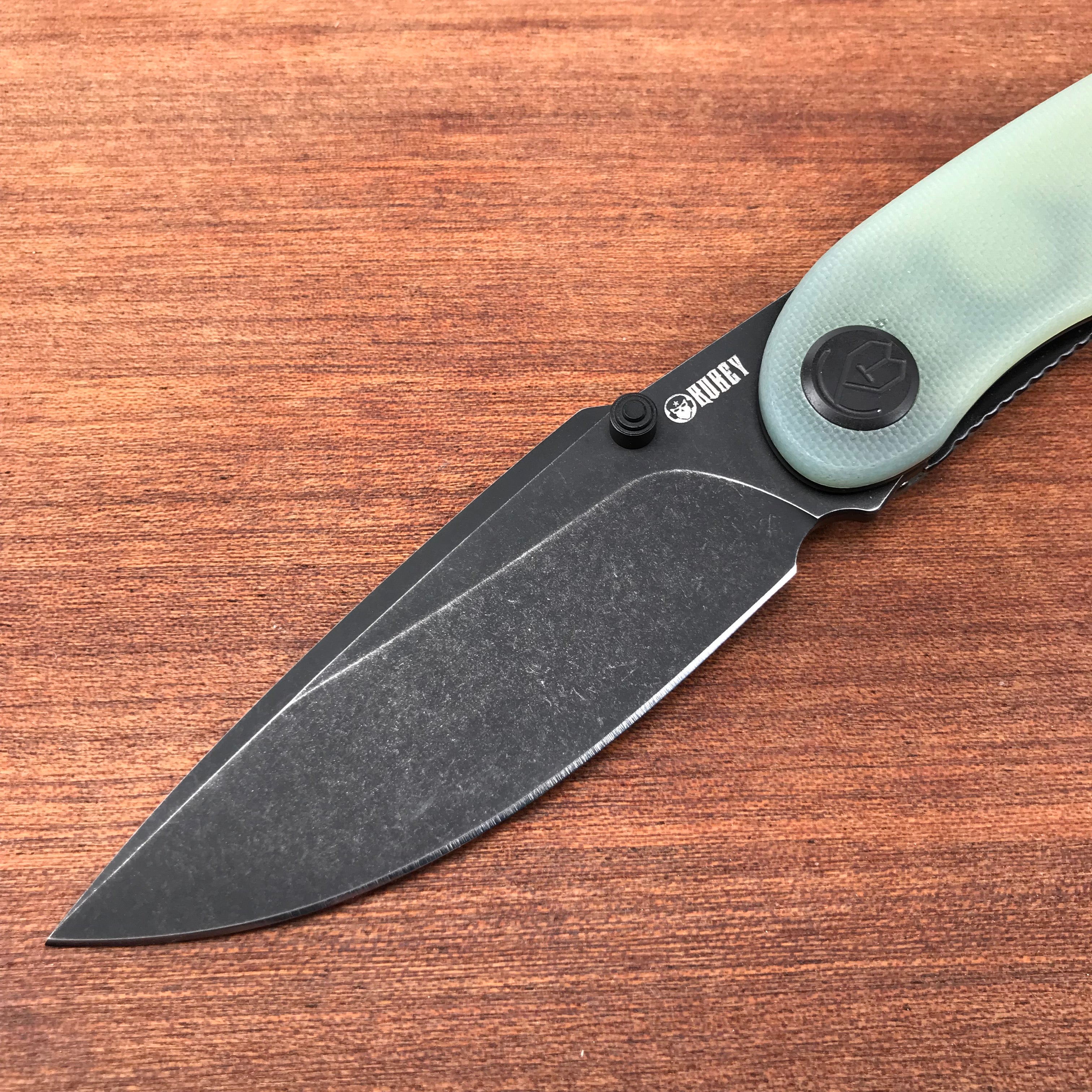 KUBEY KU344C Jade  G10 Handle Folding Knife 3.43" Dark Stonewahsed D2