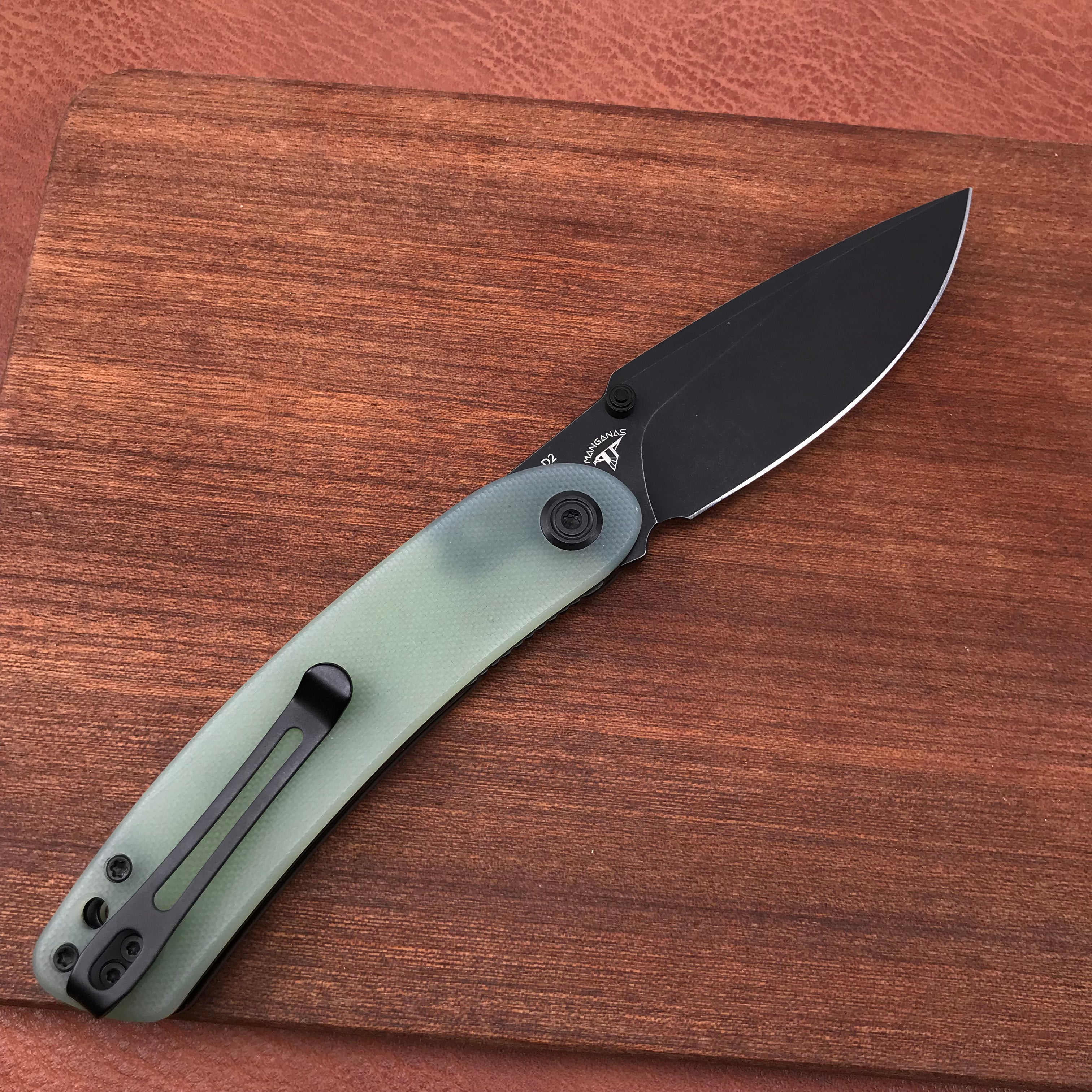 KUBEY KU344C Jade  G10 Handle Folding Knife 3.43" Dark Stonewahsed D2