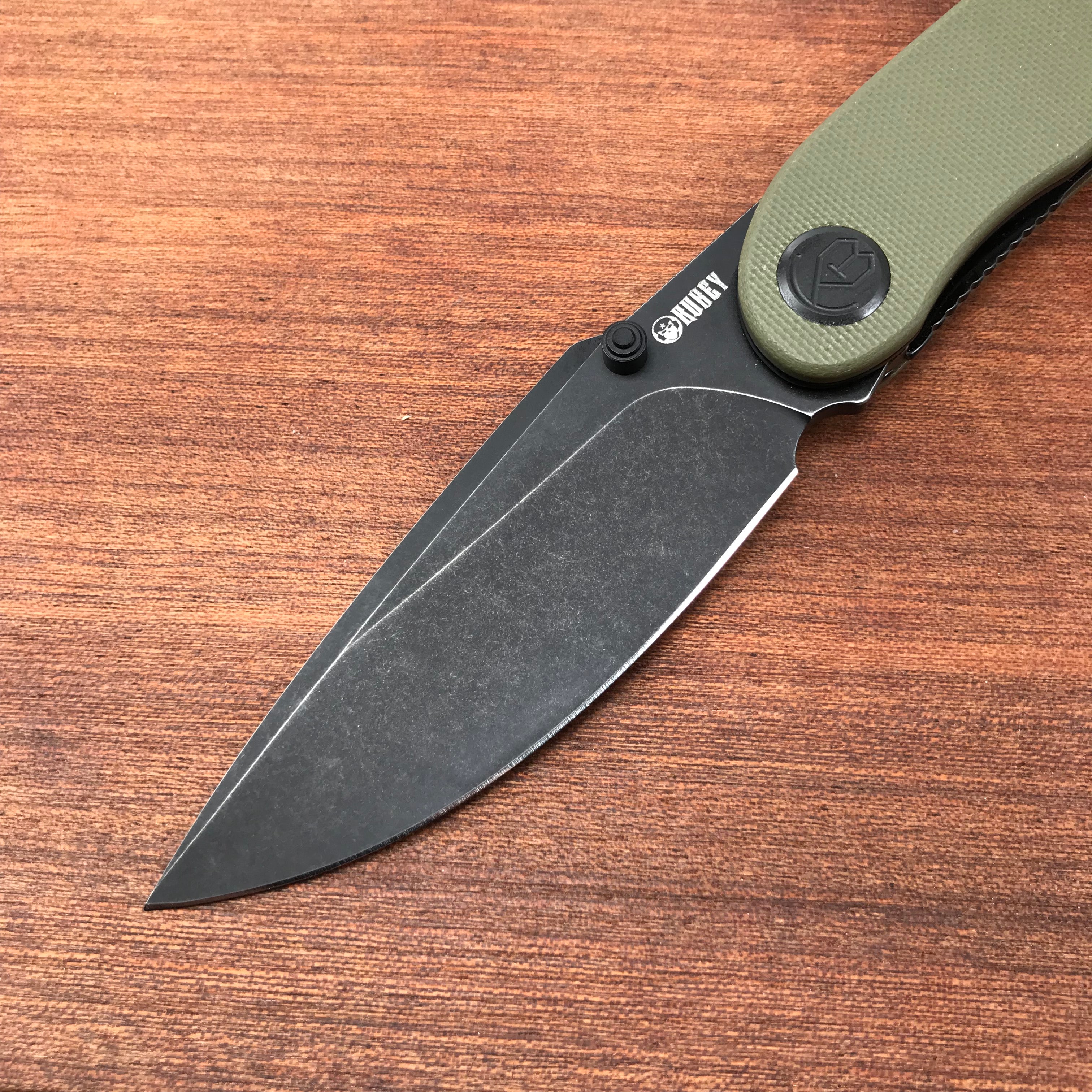 KUBEY KU344B Green G10 Handle Folding Knife 3.43" Dark Stonewahsed D2