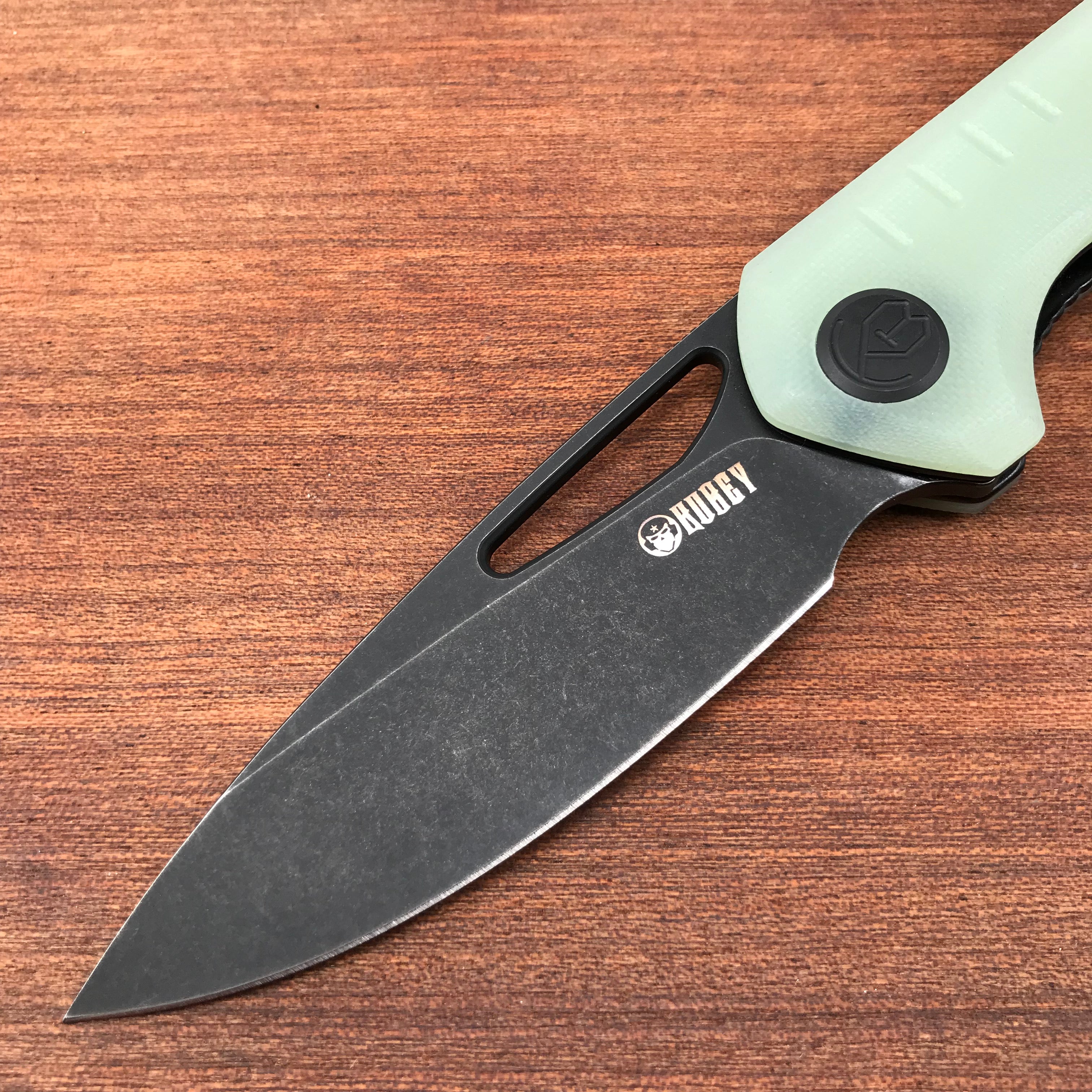 KUBEY KU324B  Jade G10 Handle Front Flipper Folding Knife 3.27"Dark Stonewahsed D2