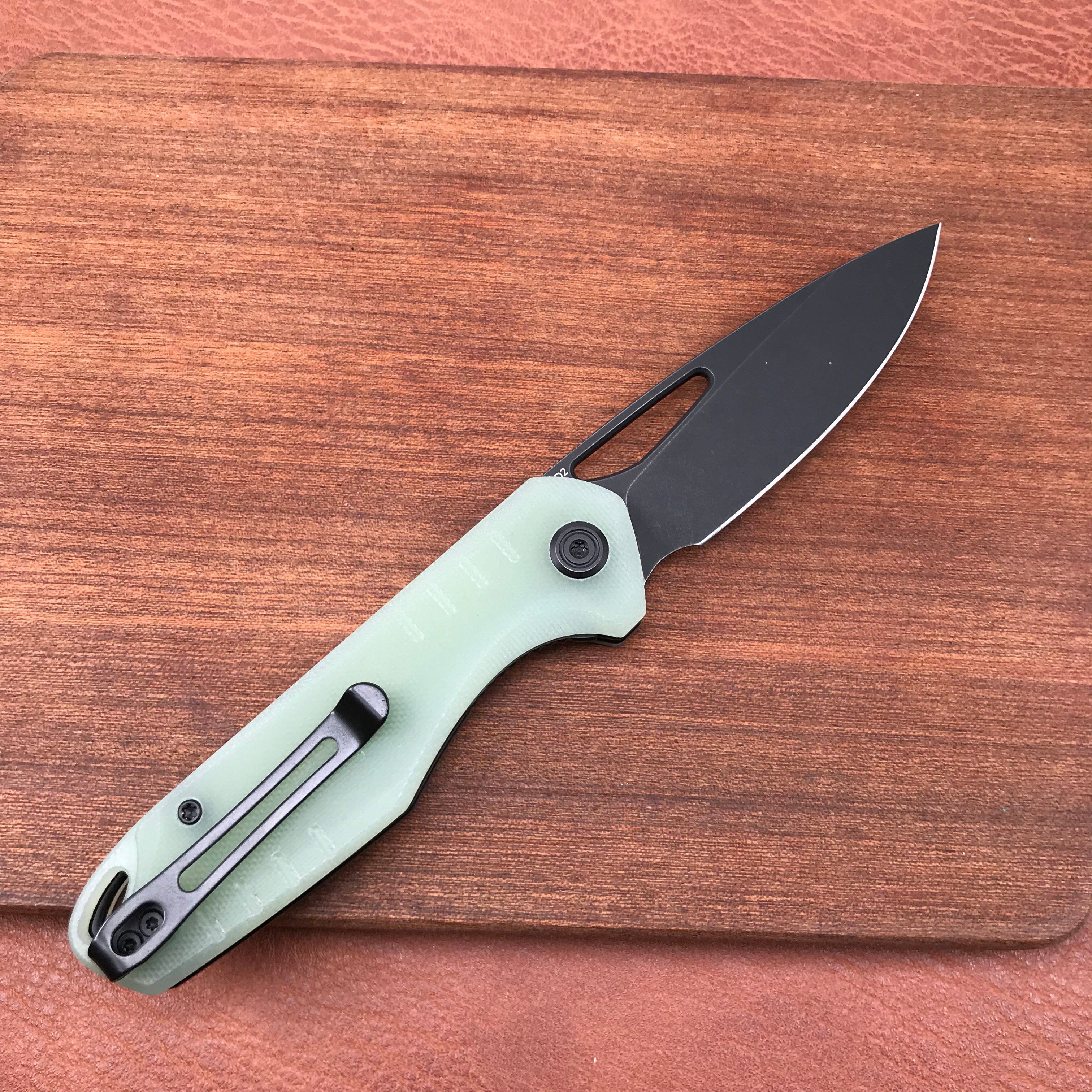 KUBEY KU324B  Jade G10 Handle Front Flipper Folding Knife 3.27"Dark Stonewahsed D2