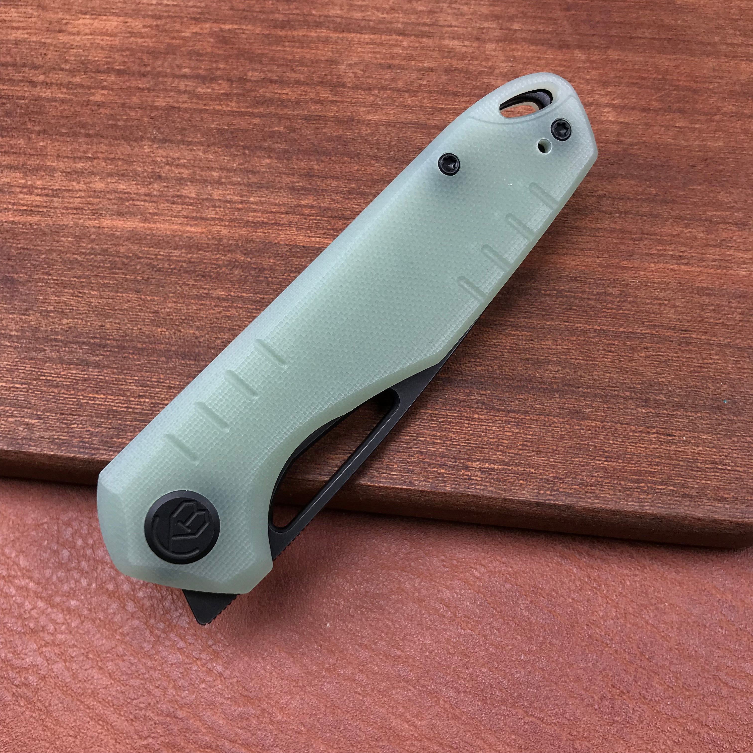 KUBEY KU324B  Jade G10 Handle Front Flipper Folding Knife 3.27"Dark Stonewahsed D2