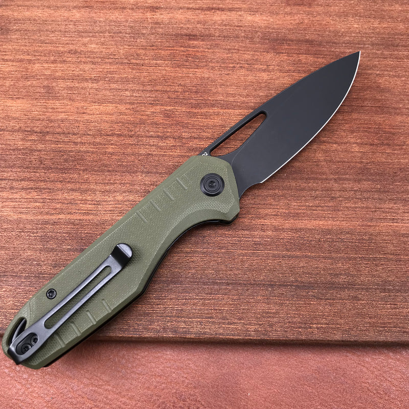 KUBEY KU324C Front Flipper Folding Knife   Green G10 Handle 3.27" Dark Stonewashed D2
