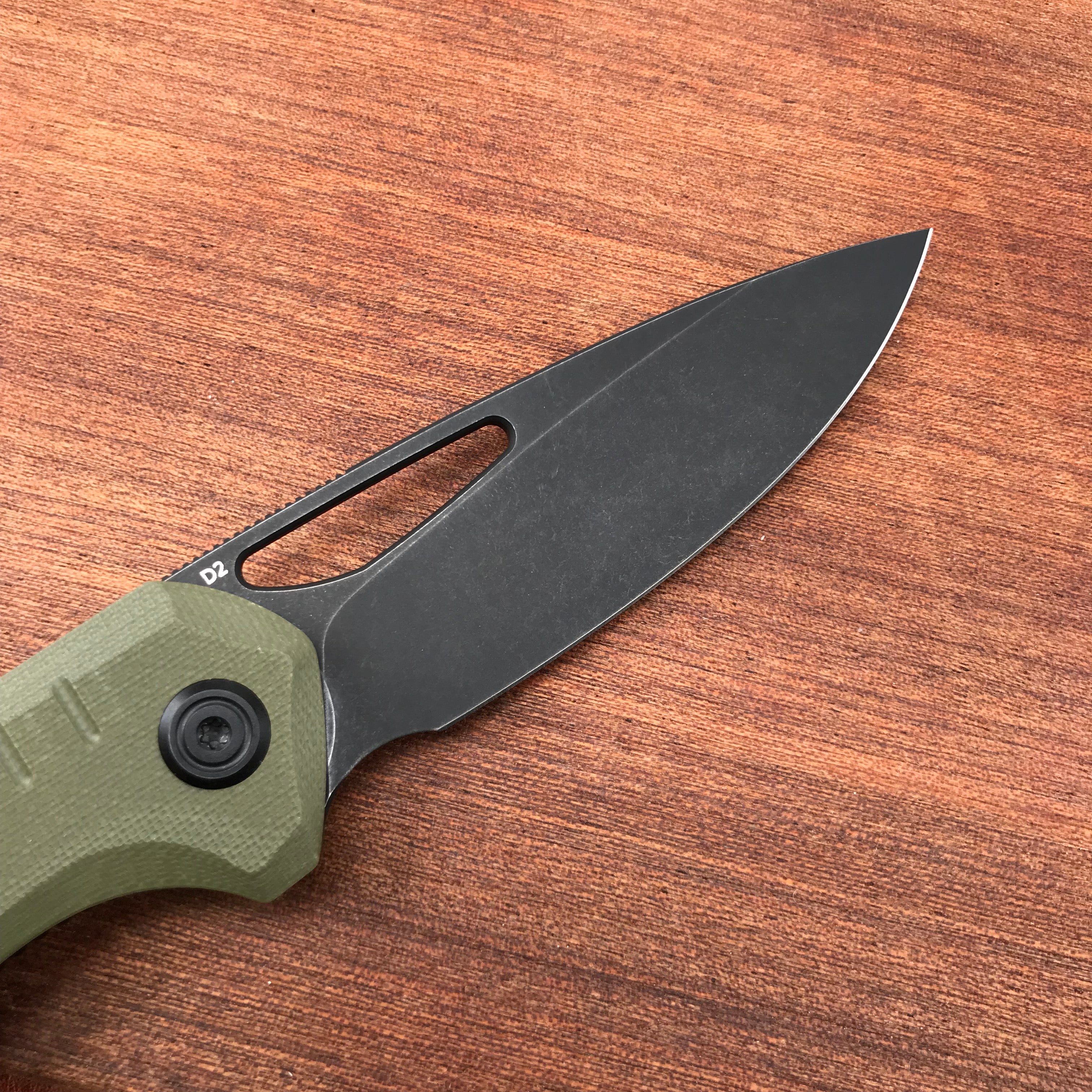 KUBEY KU324C Front Flipper Folding Knife   Green G10 Handle 3.27" Dark Stonewashed D2