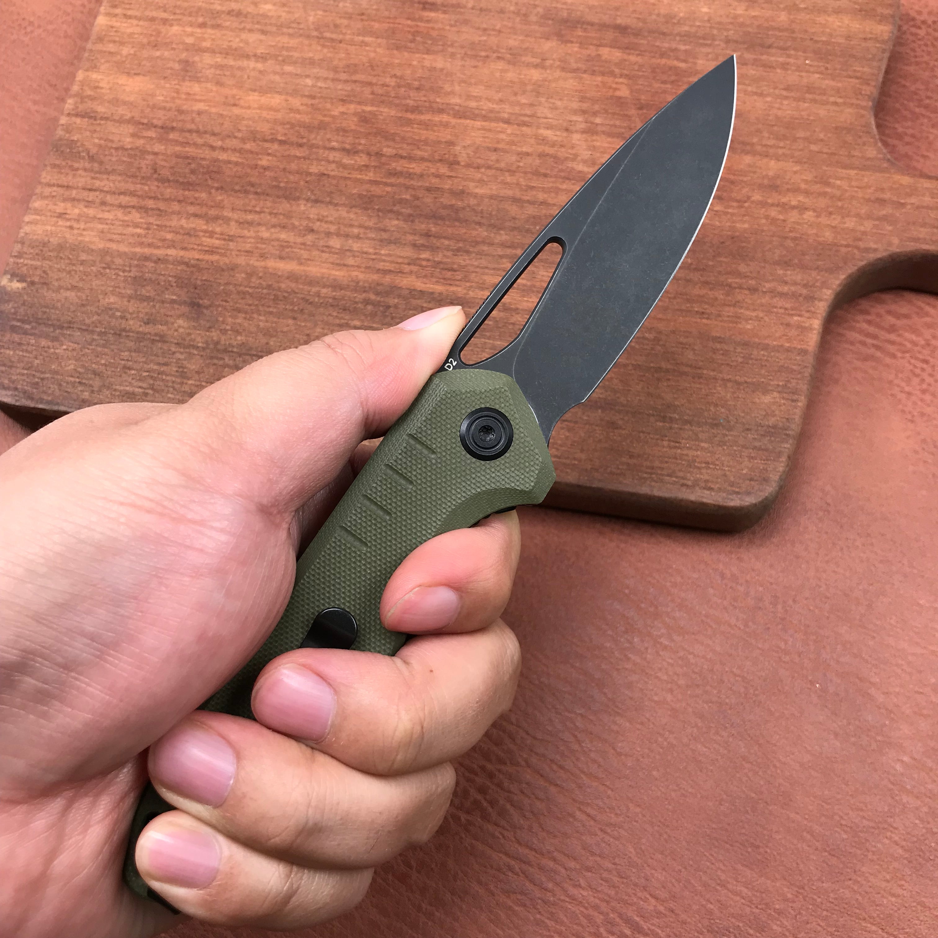 KUBEY KU324C Front Flipper Folding Knife   Green G10 Handle 3.27" Dark Stonewashed D2