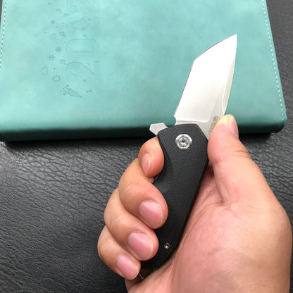 KUBEY KU203A Chubby Liner Lock EDC Flipper Knife Black G10 Handle (2.36"Sandblast D2)