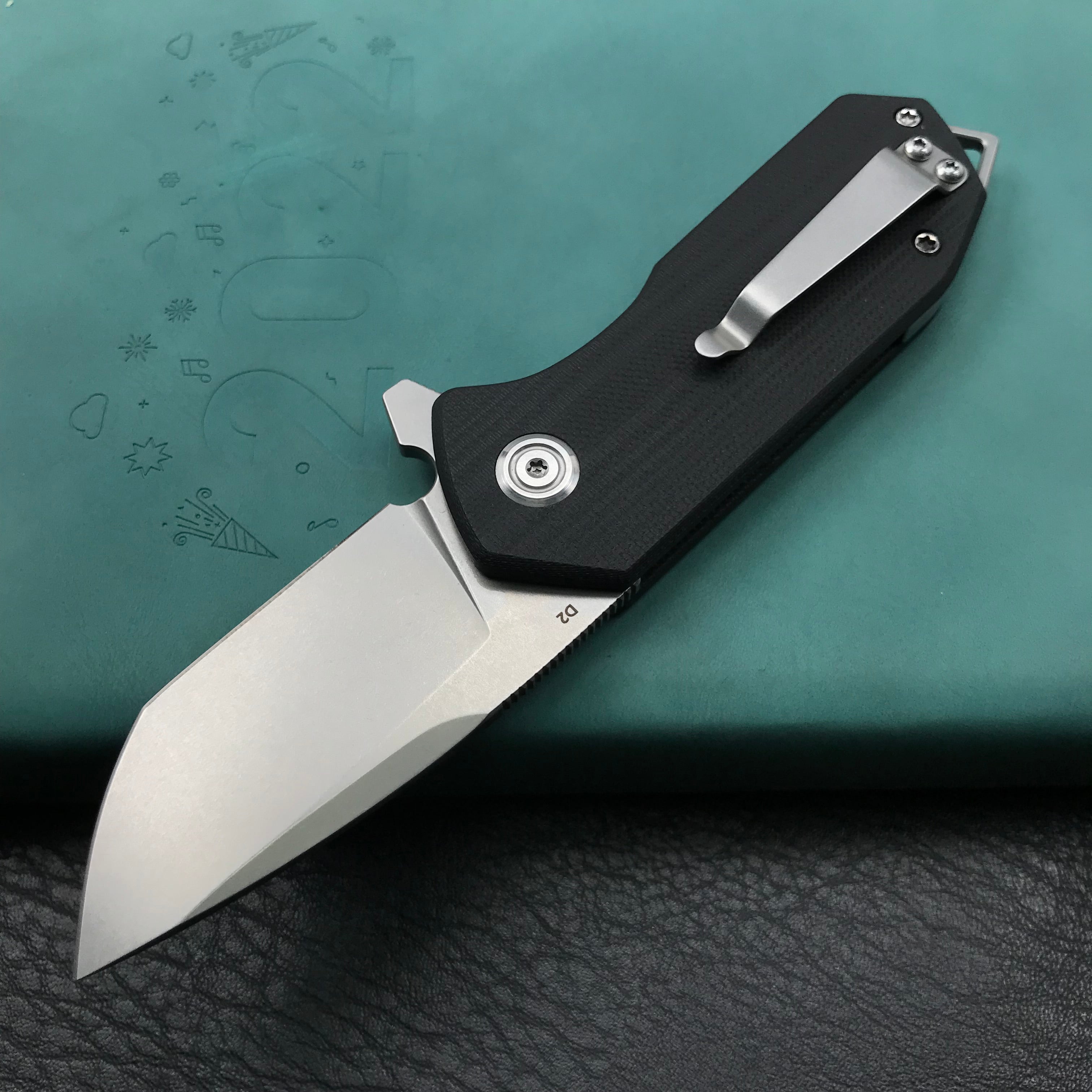 KUBEY KU203A Chubby Liner Lock EDC Flipper Knife Black G10 Handle (2.36"Sandblast D2)