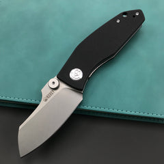 KUBEY KU337A Monsterdog Liner Lock Folding Knife Black G10 Handle 2.95" Blasted Stonewashed 14C28N