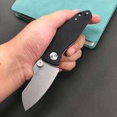 KUBEY KU337A Monsterdog Liner Lock Folding Knife Black G10 Handle 2.95" Blasted Stonewashed 14C28N