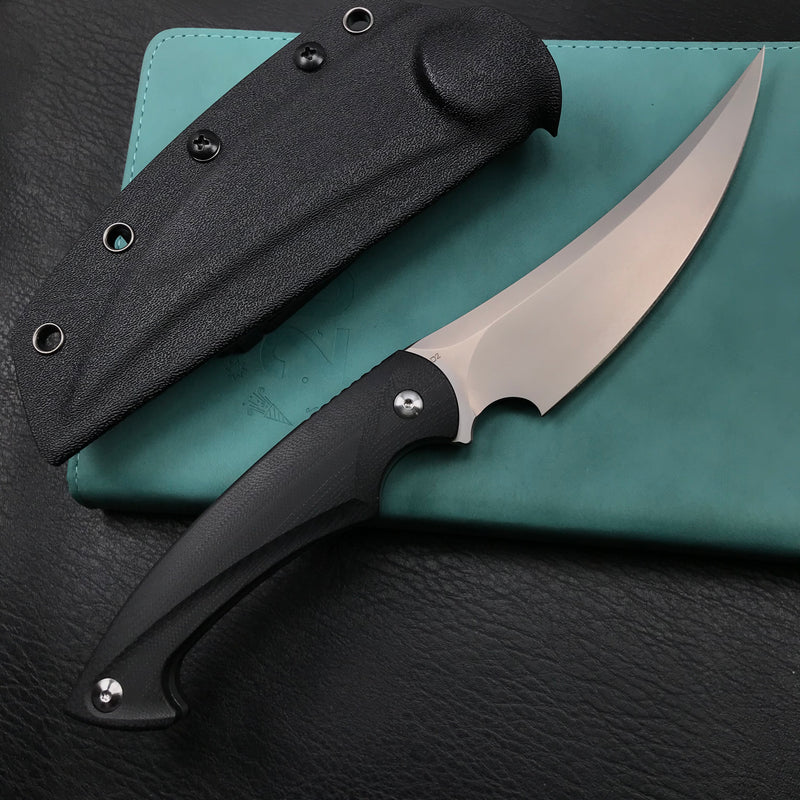 KUBEY KU231A Scimitar Hunting Fixed Blade Knife  Black G10 Handle  5.4" Bead Blasted D2