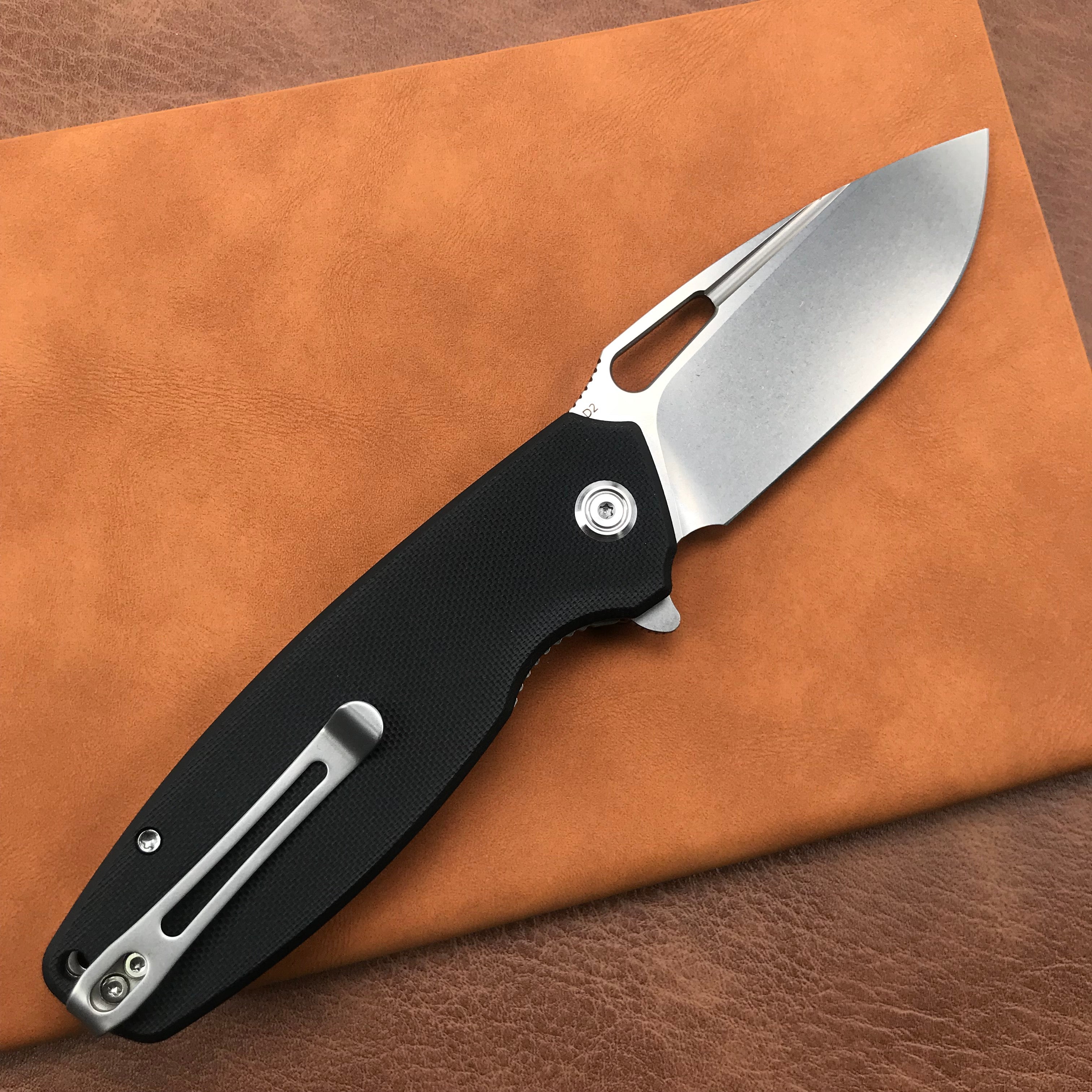 KUBEY KU322A Liner Lock Flipper Folding Knife Black G10 Handle 3.39" Blasted Stonewashed D2