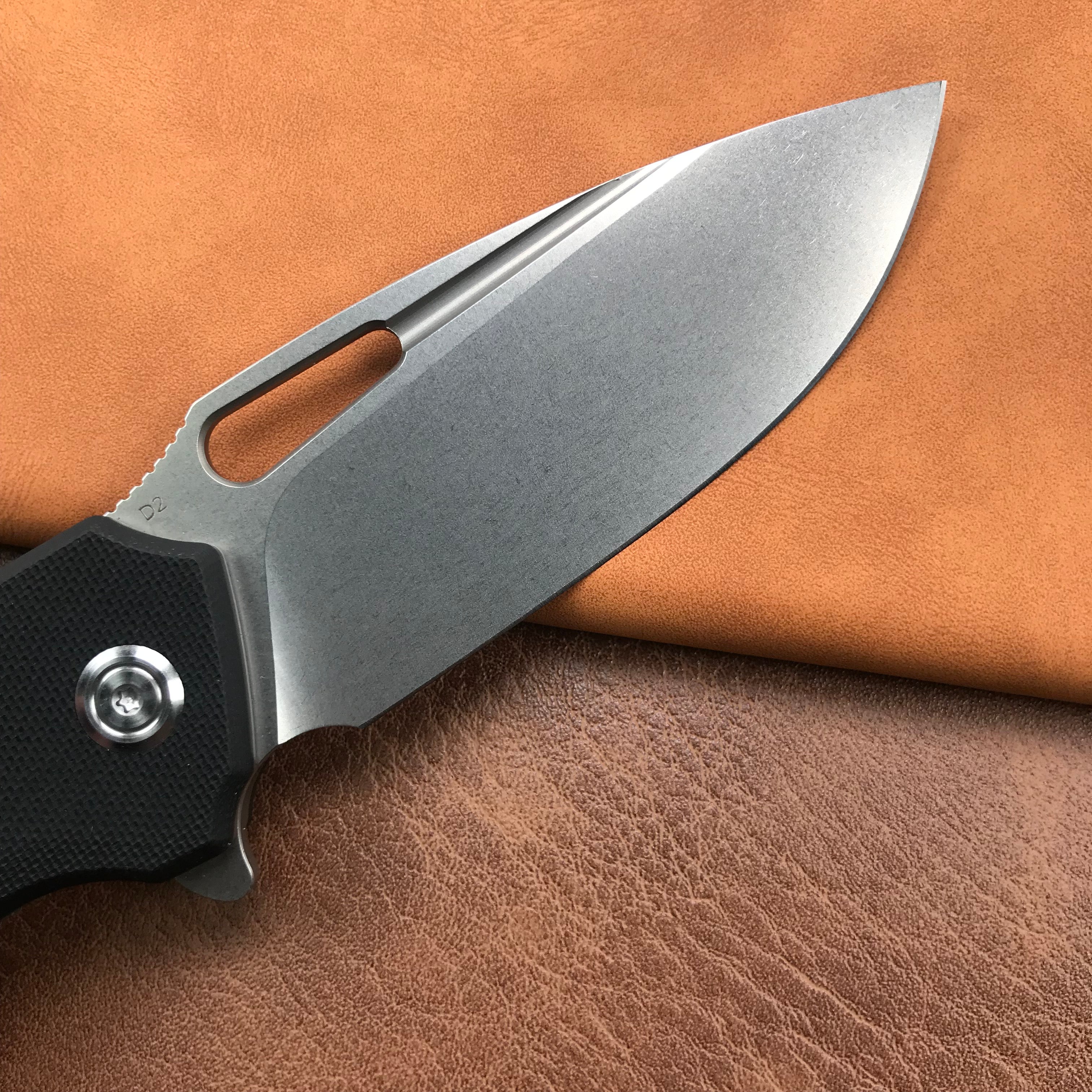 KUBEY KU322A Liner Lock Flipper Folding Knife Black G10 Handle 3.39" Blasted Stonewashed D2