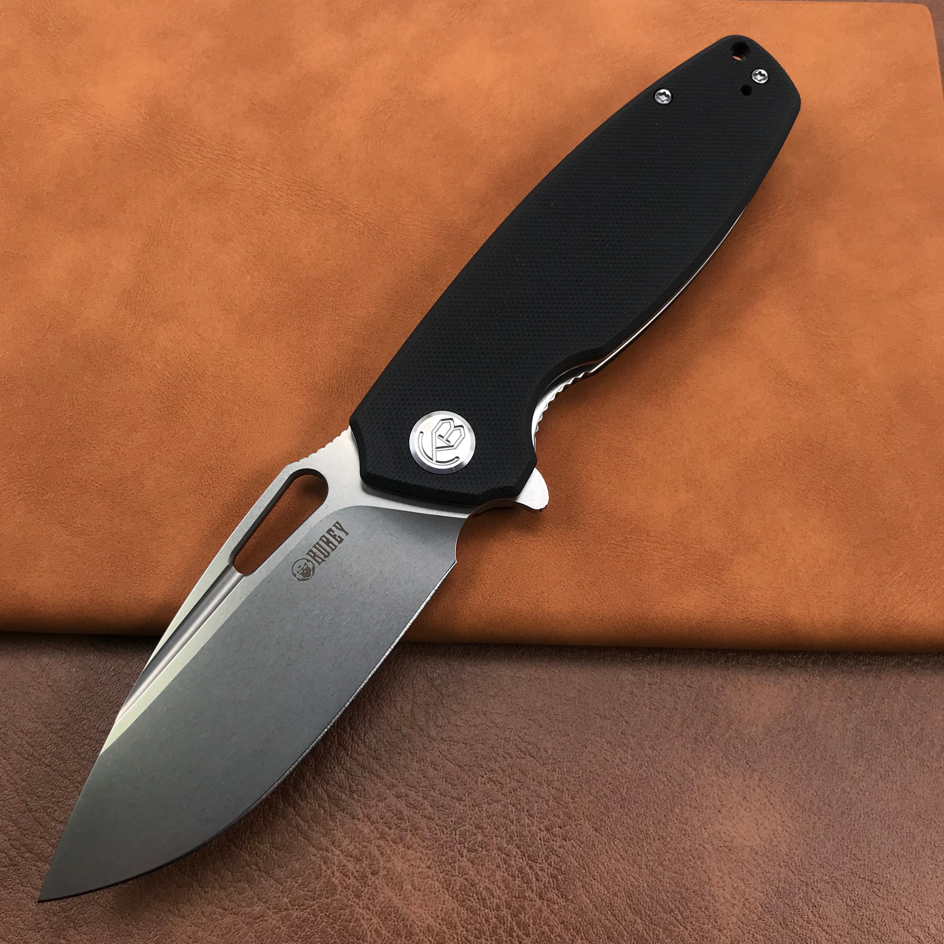 KUBEY KU322A Liner Lock Flipper Folding Knife Black G10 Handle 3.39" Blasted Stonewashed D2