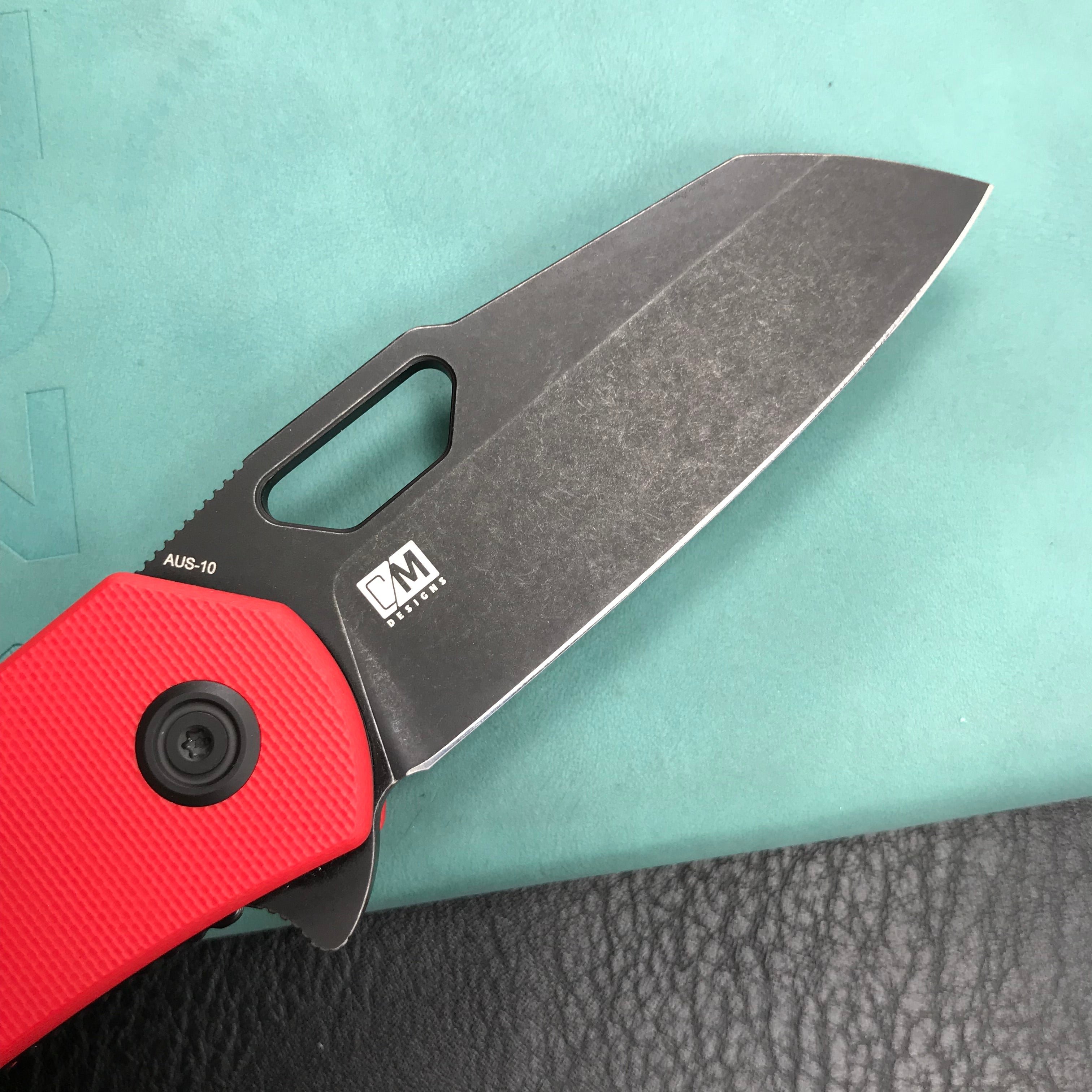 KUBEY KU332F Duroc Liner Lock Flipper Folding Knife Red  G10 Handle 2.91" Black Stonewashed AUS-10