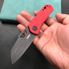 KUBEY KU332F Duroc Liner Lock Flipper Folding Knife Red  G10 Handle 2.91" Black Stonewashed AUS-10