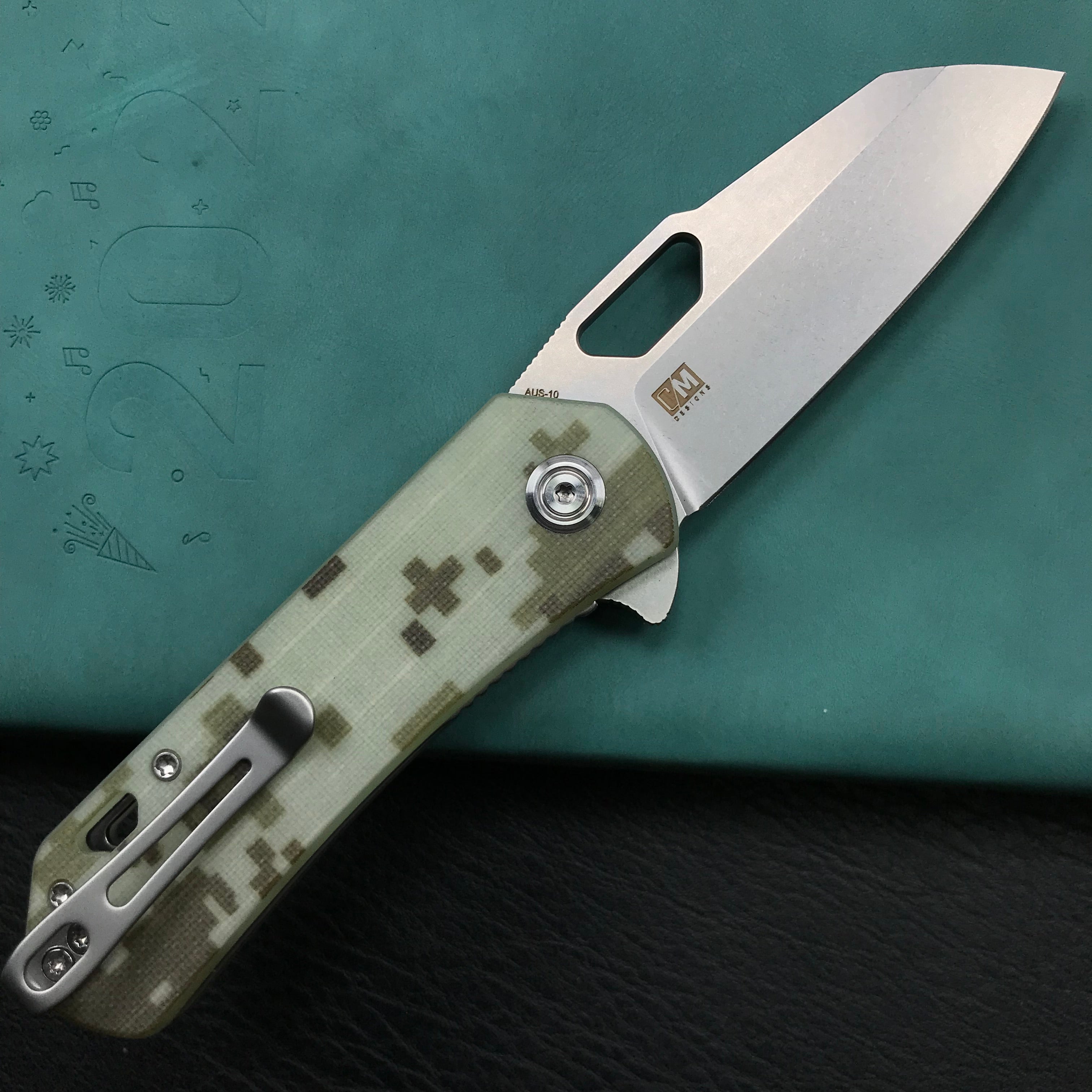 KUBEY KU332J Duroc Liner Lock Flipper Folding Knife  Camo G10 Handle 2.91" Blasted Stonewashed AUS-10