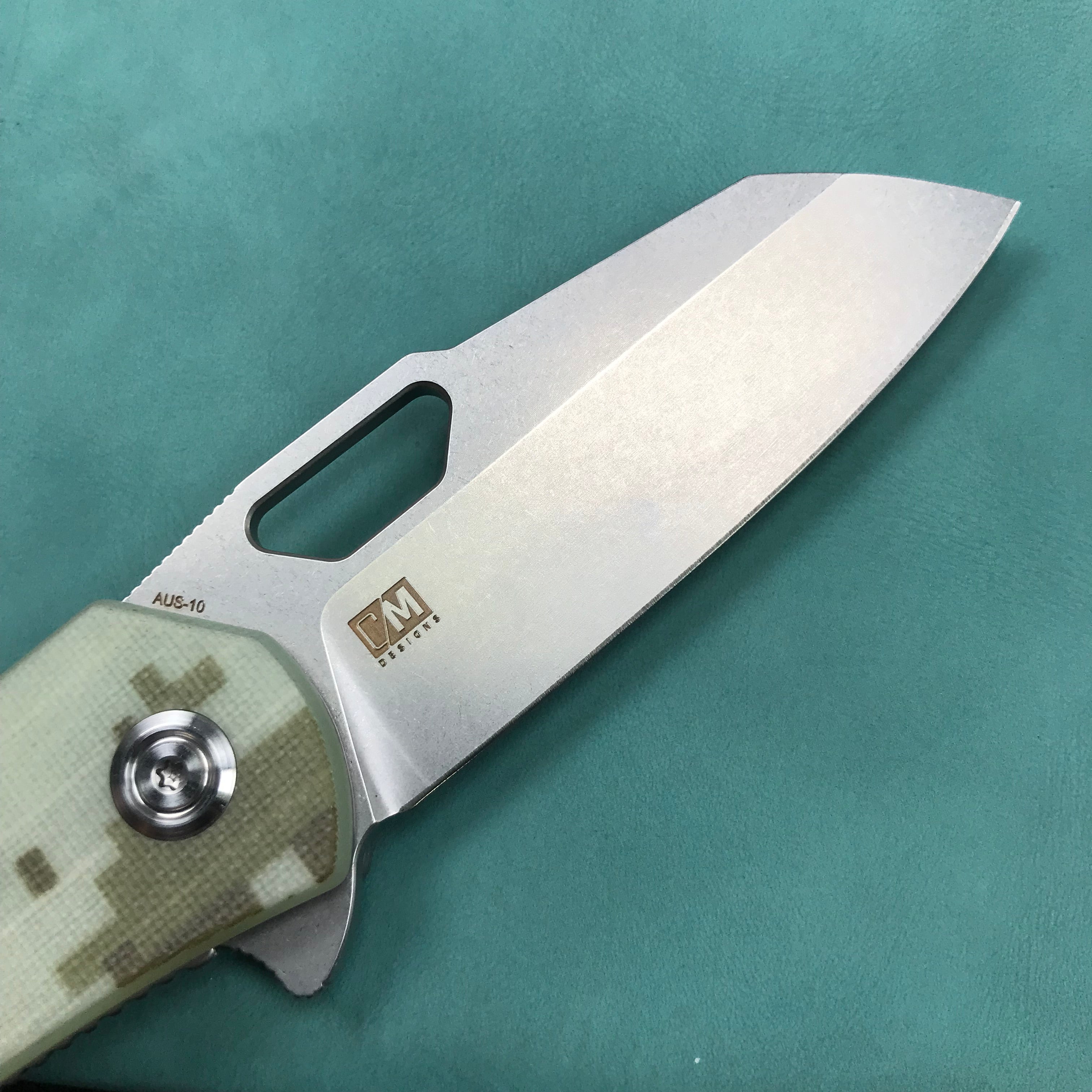 KUBEY KU332J Duroc Liner Lock Flipper Folding Knife  Camo G10 Handle 2.91" Blasted Stonewashed AUS-10