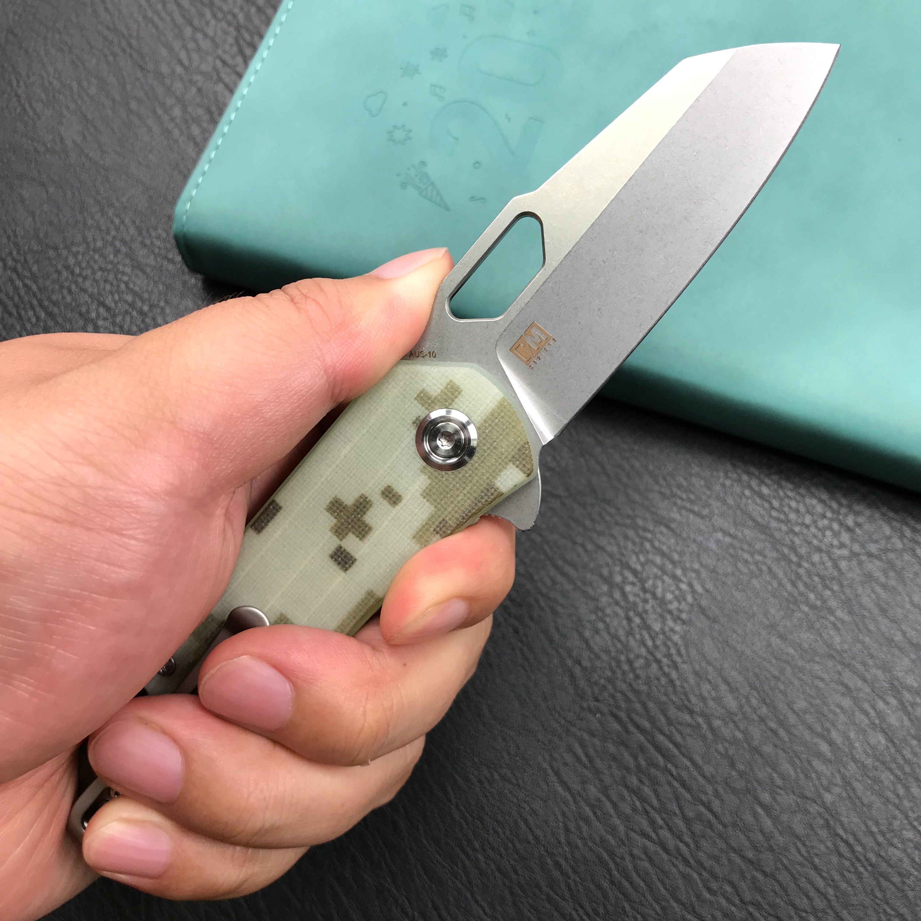 KUBEY KU332J Duroc Liner Lock Flipper Folding Knife  Camo G10 Handle 2.91" Blasted Stonewashed AUS-10