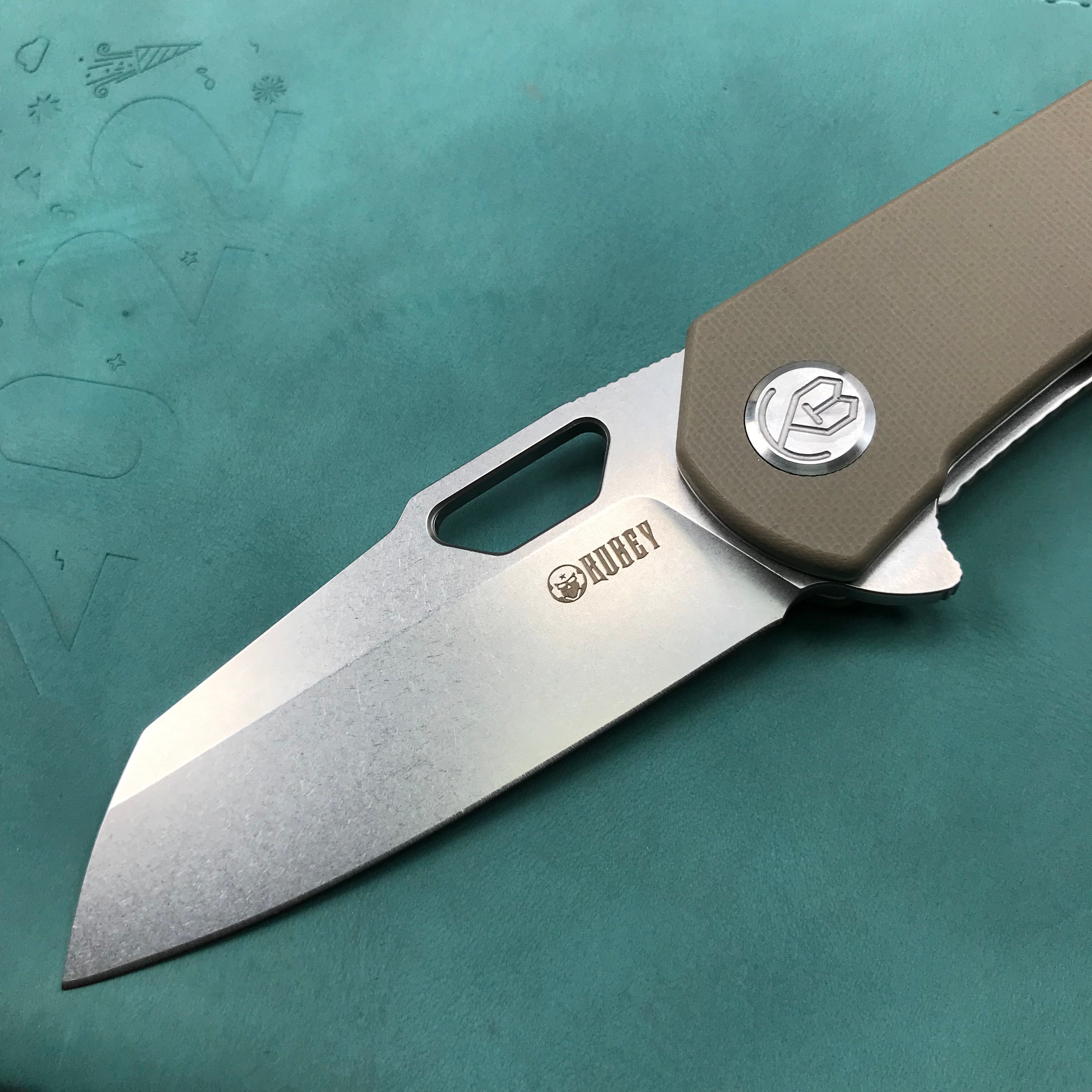 KUBEY KU332K Duroc Liner Lock Flipper Folding Knife Tan G10 Handle 2.91" Blasted Stonewashed AUS-10