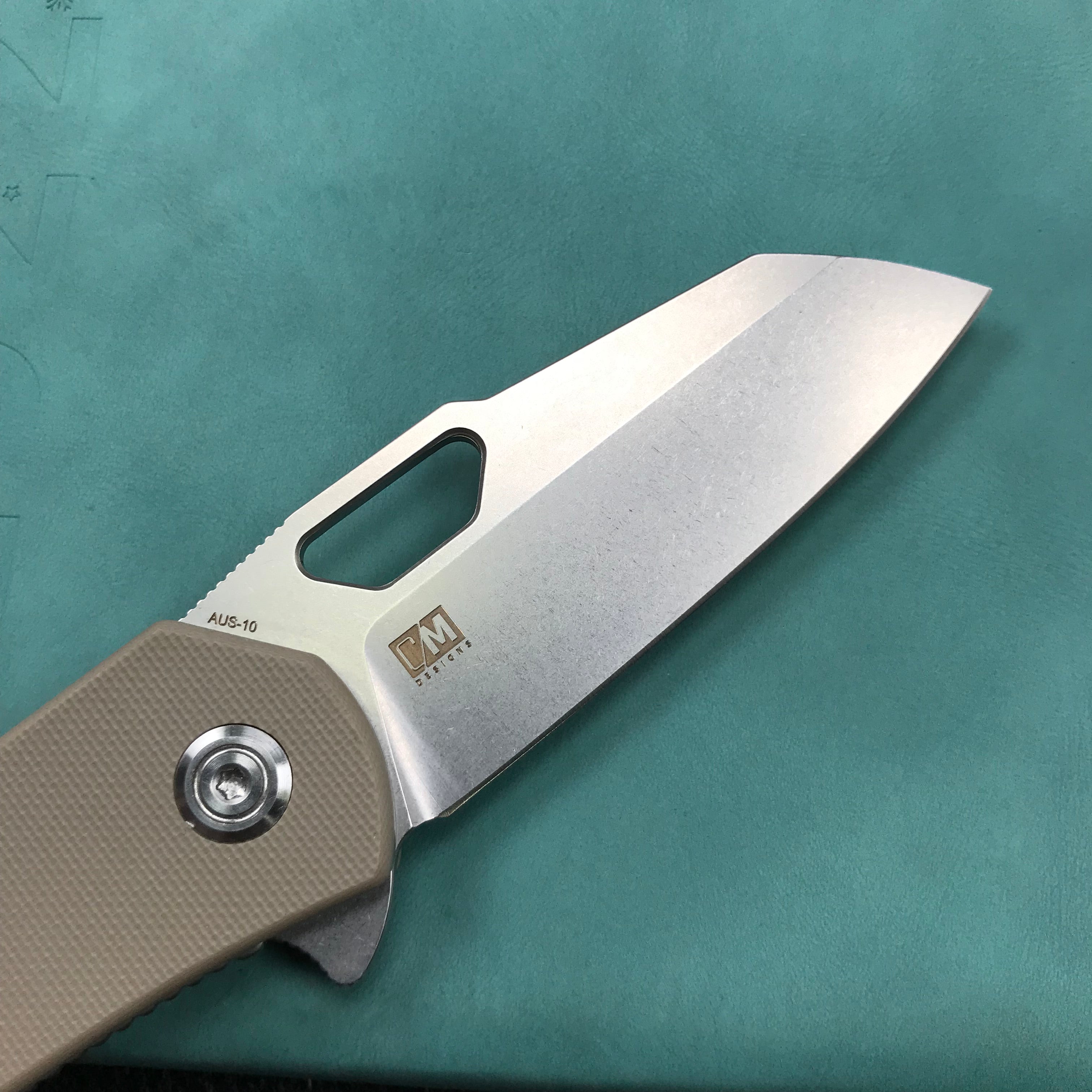 KUBEY KU332K Duroc Liner Lock Flipper Folding Knife Tan G10 Handle 2.91" Blasted Stonewashed AUS-10